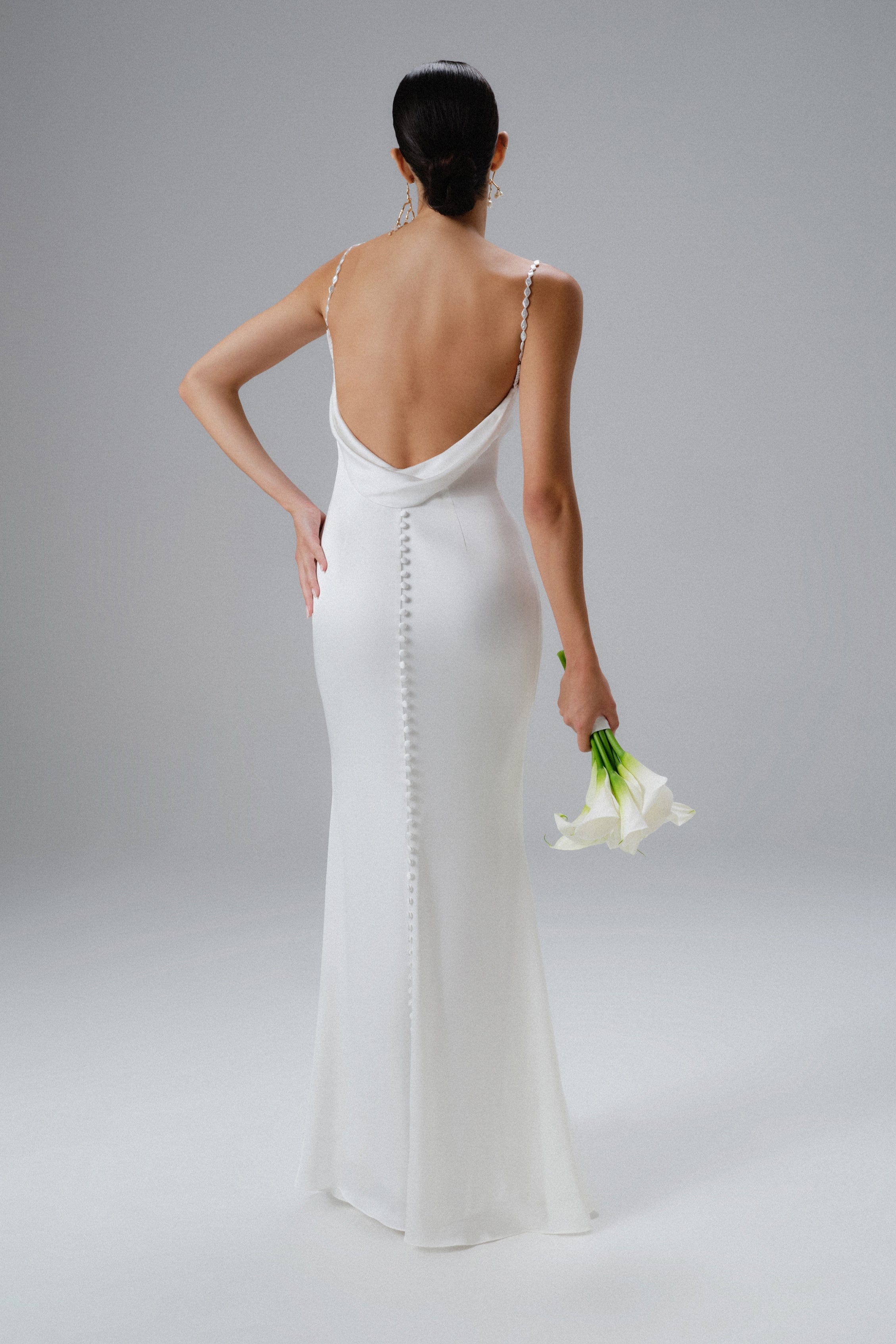DANI Cowl Neck Satin Maxi Dress with Pearl Straps in White