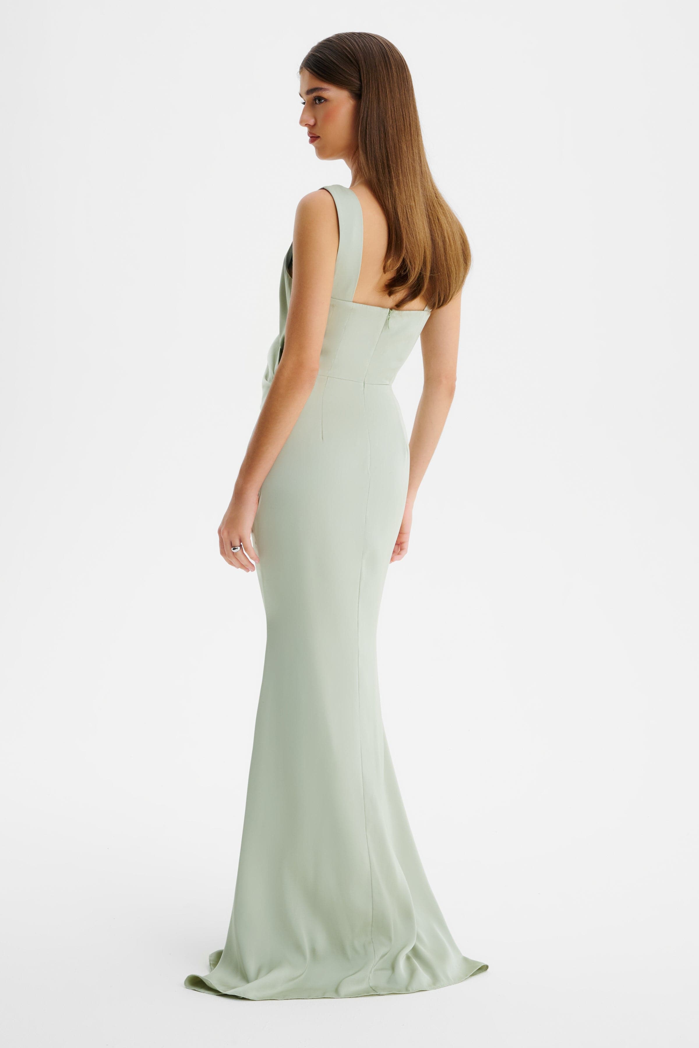 ELLE Draped Wrap Satin Maxi Dress in Sage Green