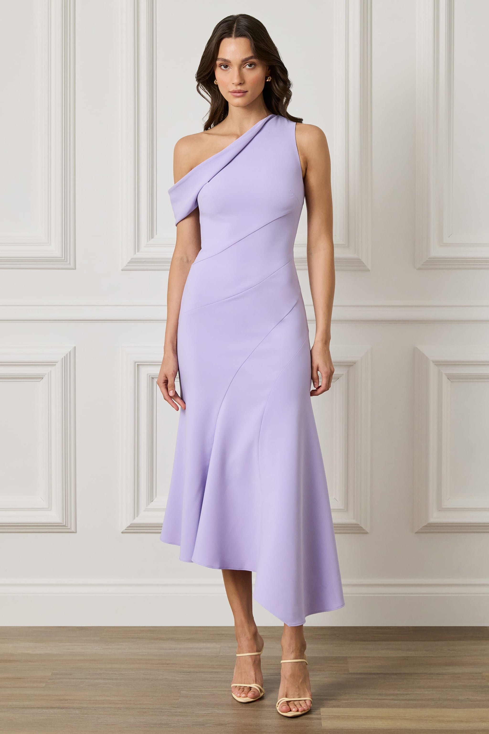 laila draped one-shoulder midi dress MANGO Laila Asymmetric Midi Dress