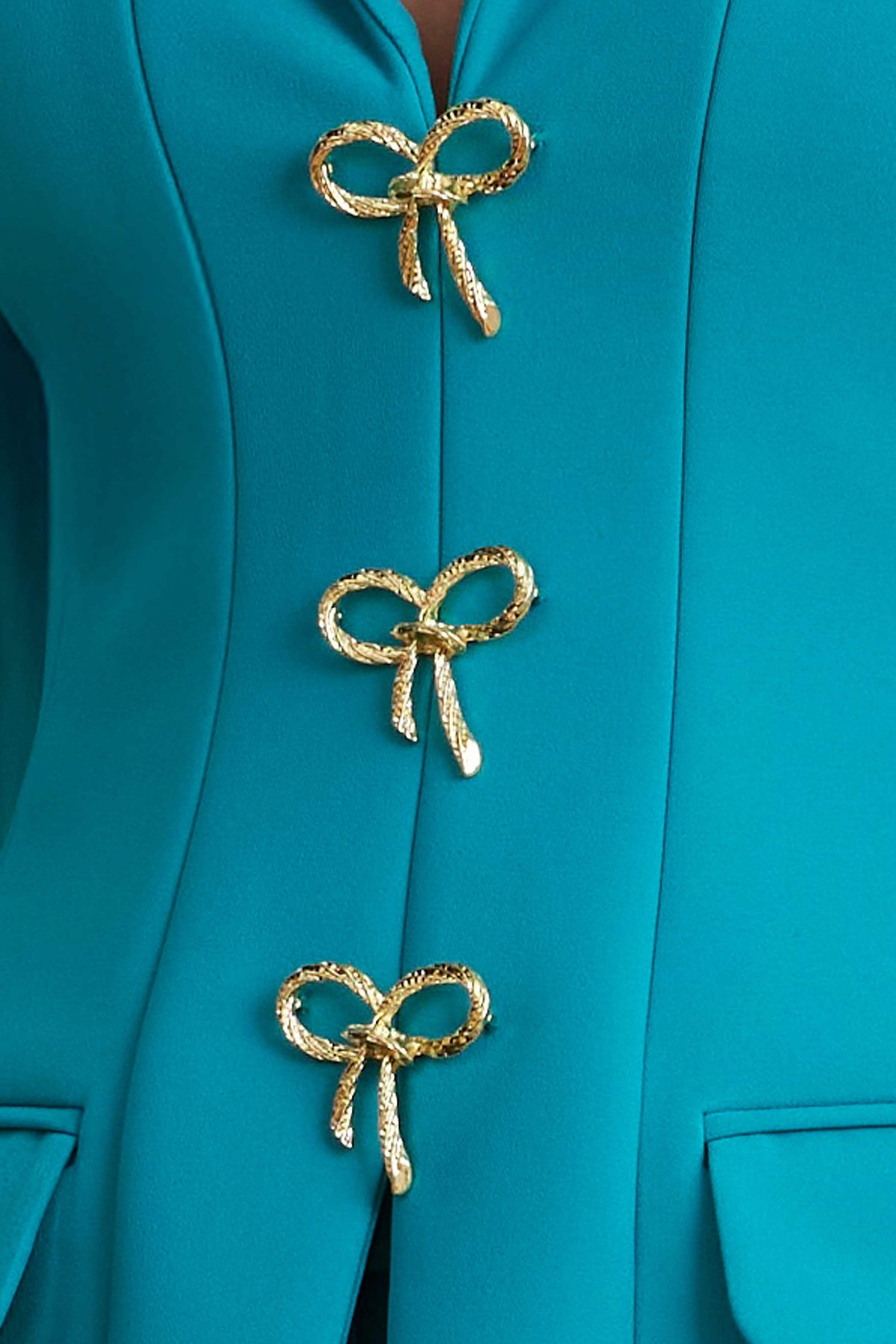 FIORELLA Sculptured Blazer with Gold Bow Hardware in Teal Blue