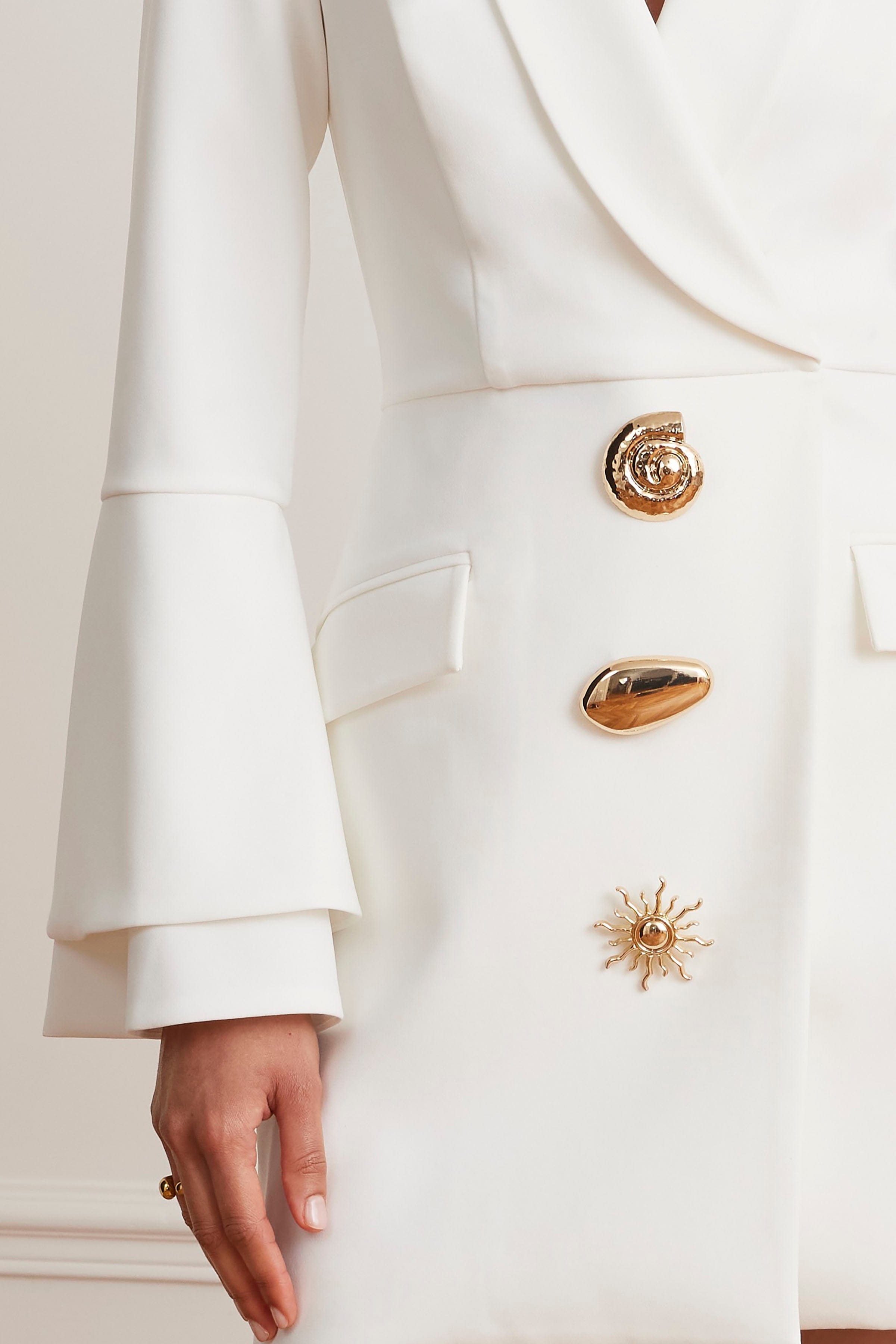 MARINA Tailored Blazer Mini Dress With Gold Embellishment In White