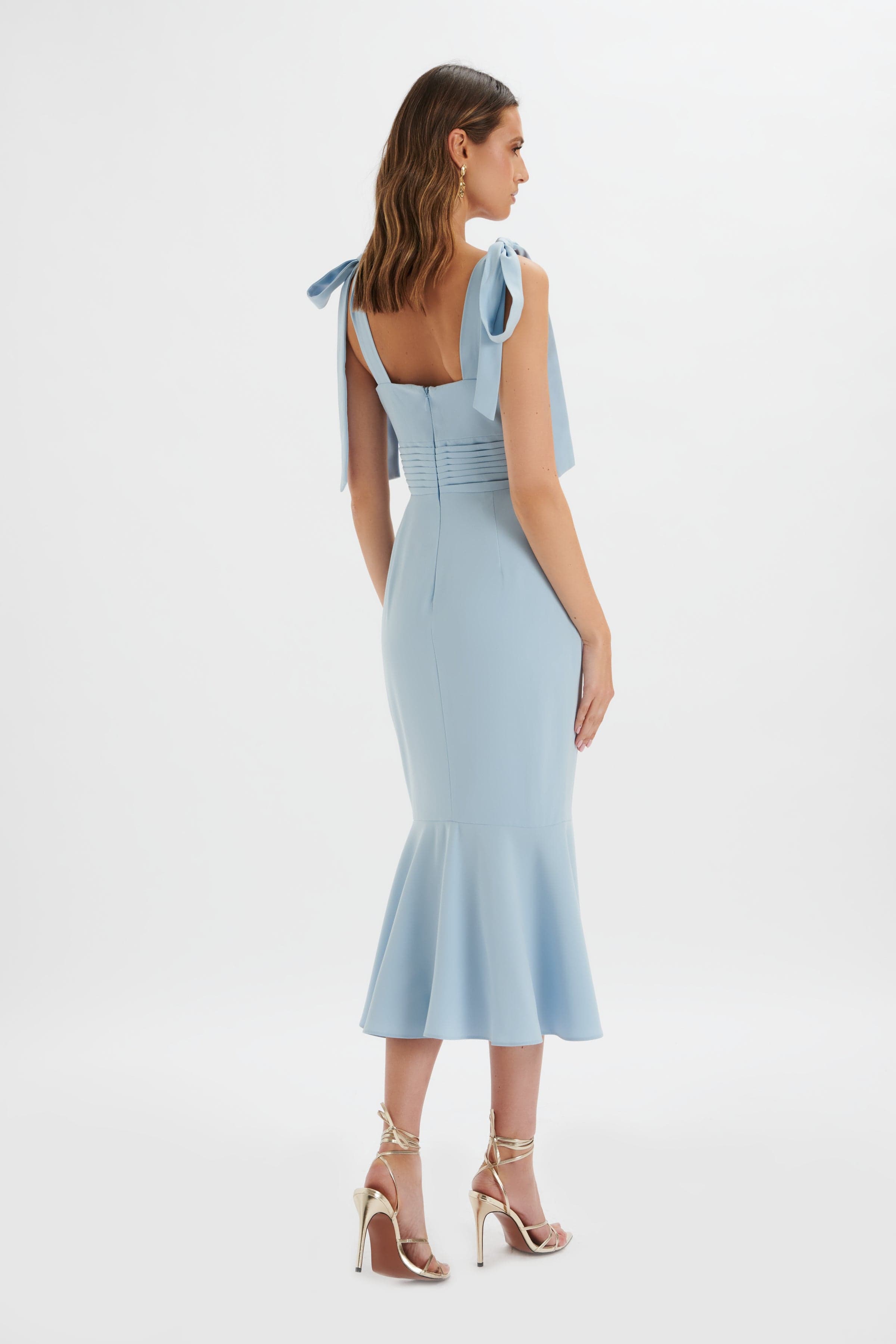 KAMILA Tie Strap Micro Button Midi Dress In Deep Corn Flower Blue