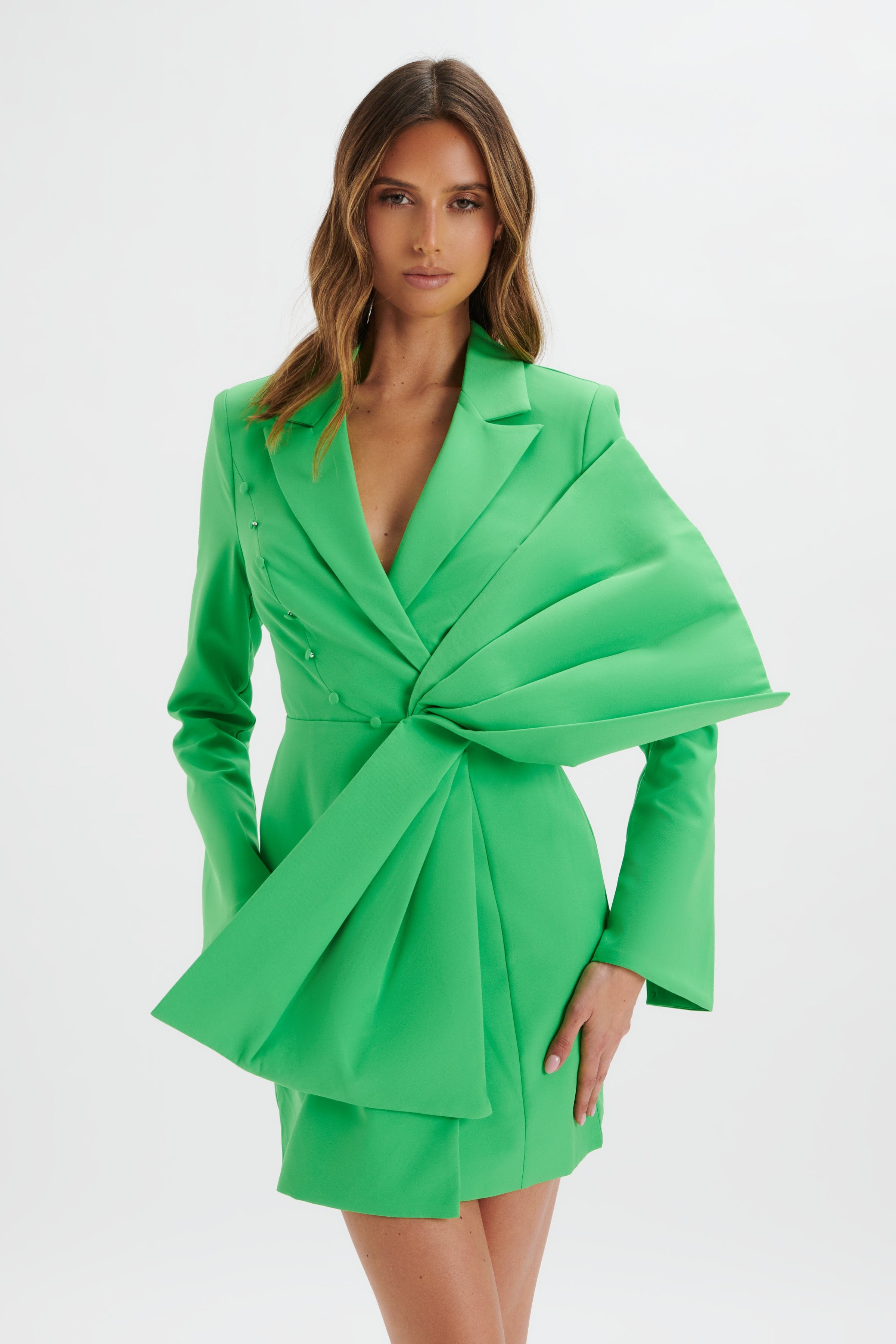 ROSALIE Bow Detail Mini Blazer Dress In Green