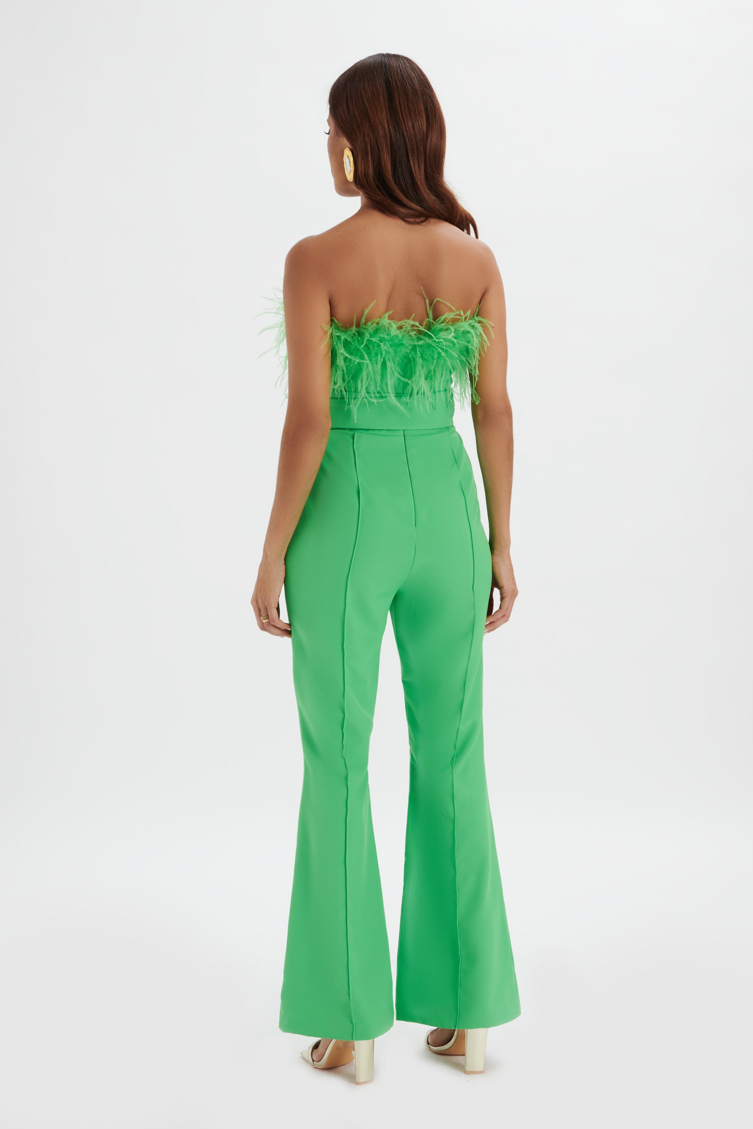 LUCINDA Feather Bandeau Fit And Flare Jumpsuit In Apple Green