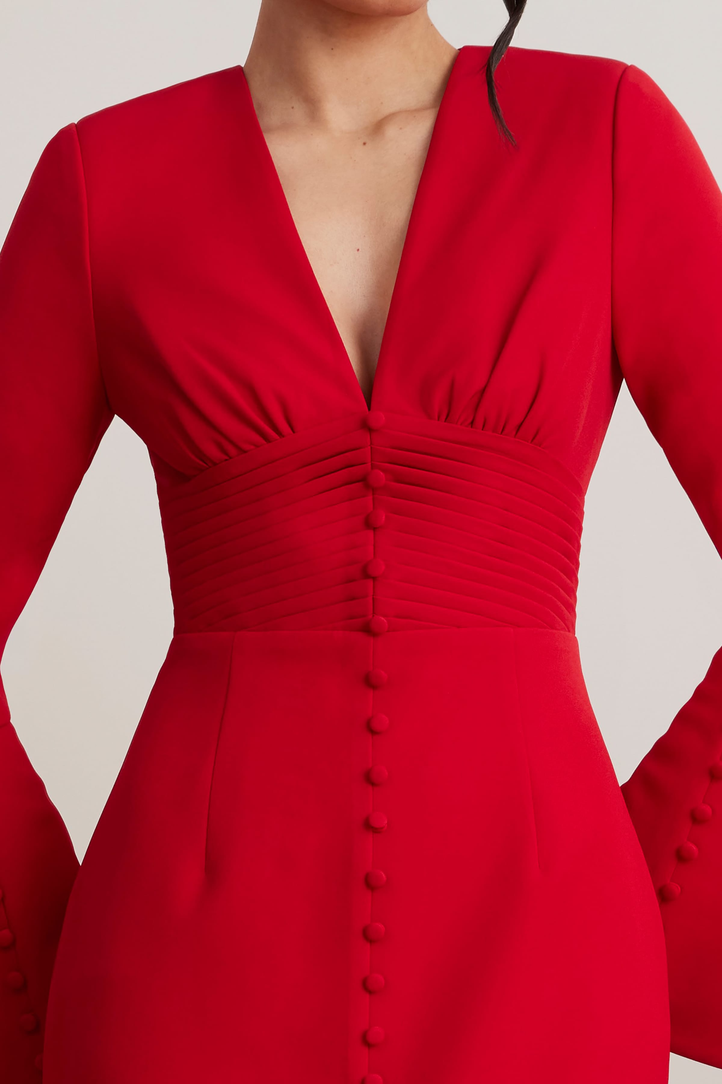 JOSIE Fluted Sleeve Fishtail Maxi Dress in Red
