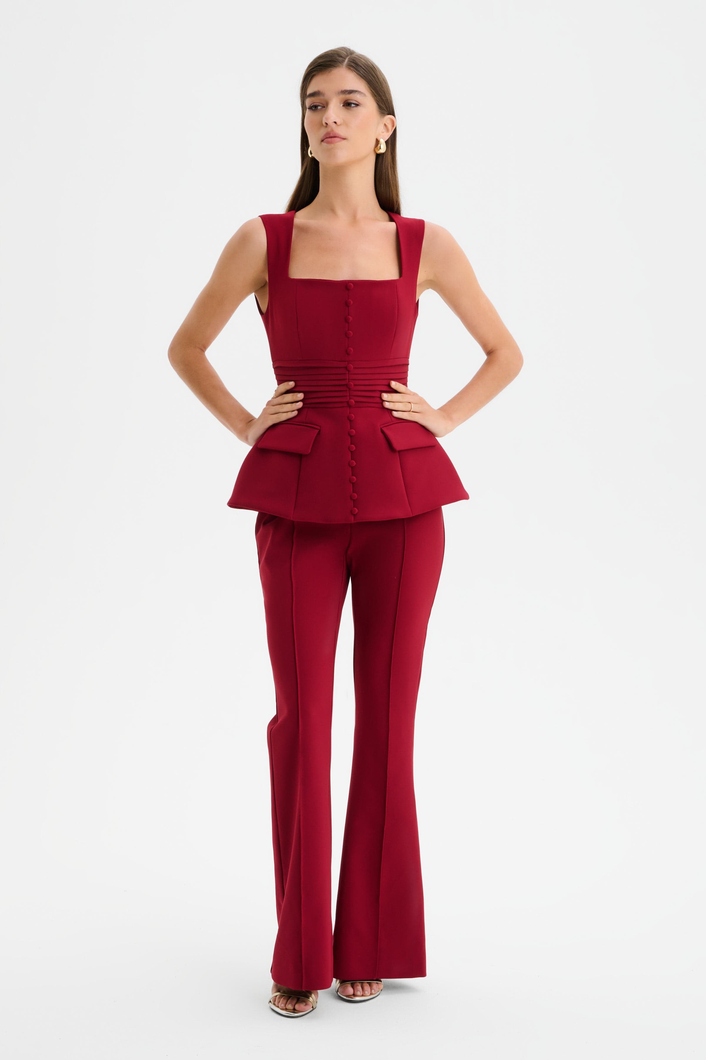 CAMILLA Hourglass Square Neck Jumpsuit in Burgundy
