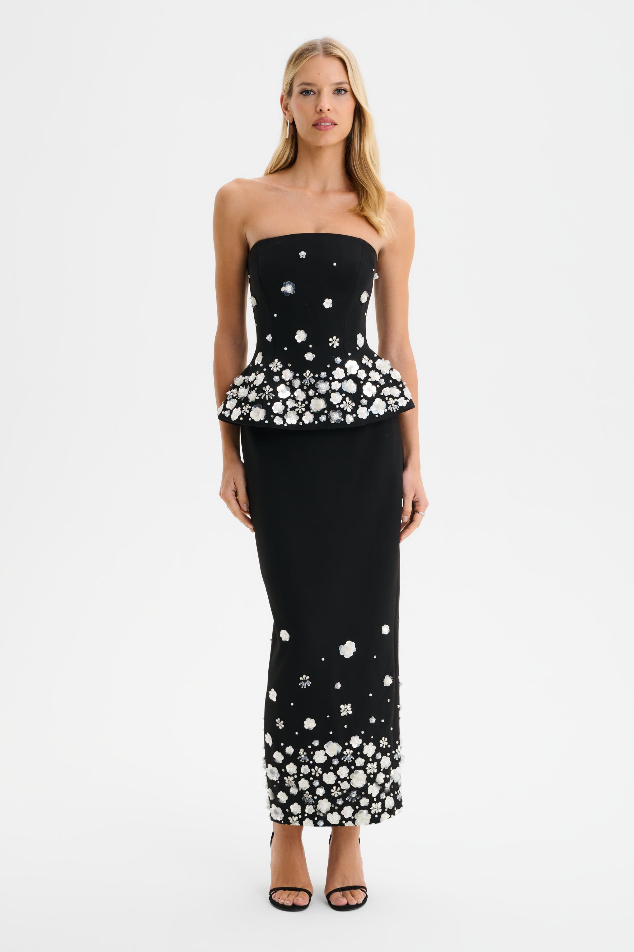 ELARA Ombre Embellished Maxi Skirt in Black