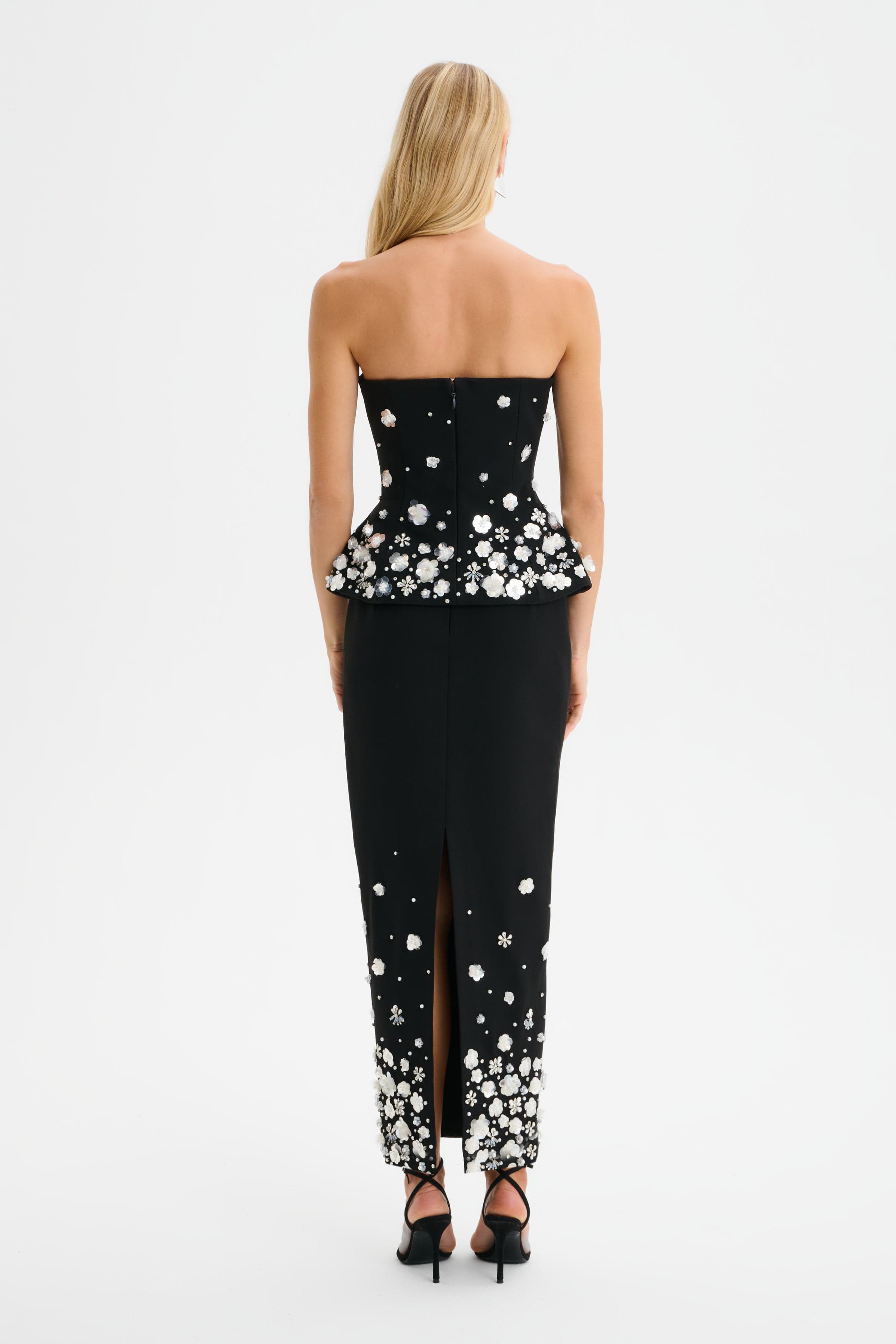 LUCIA Ombre Embellished Hourglass Strapless Top in Black