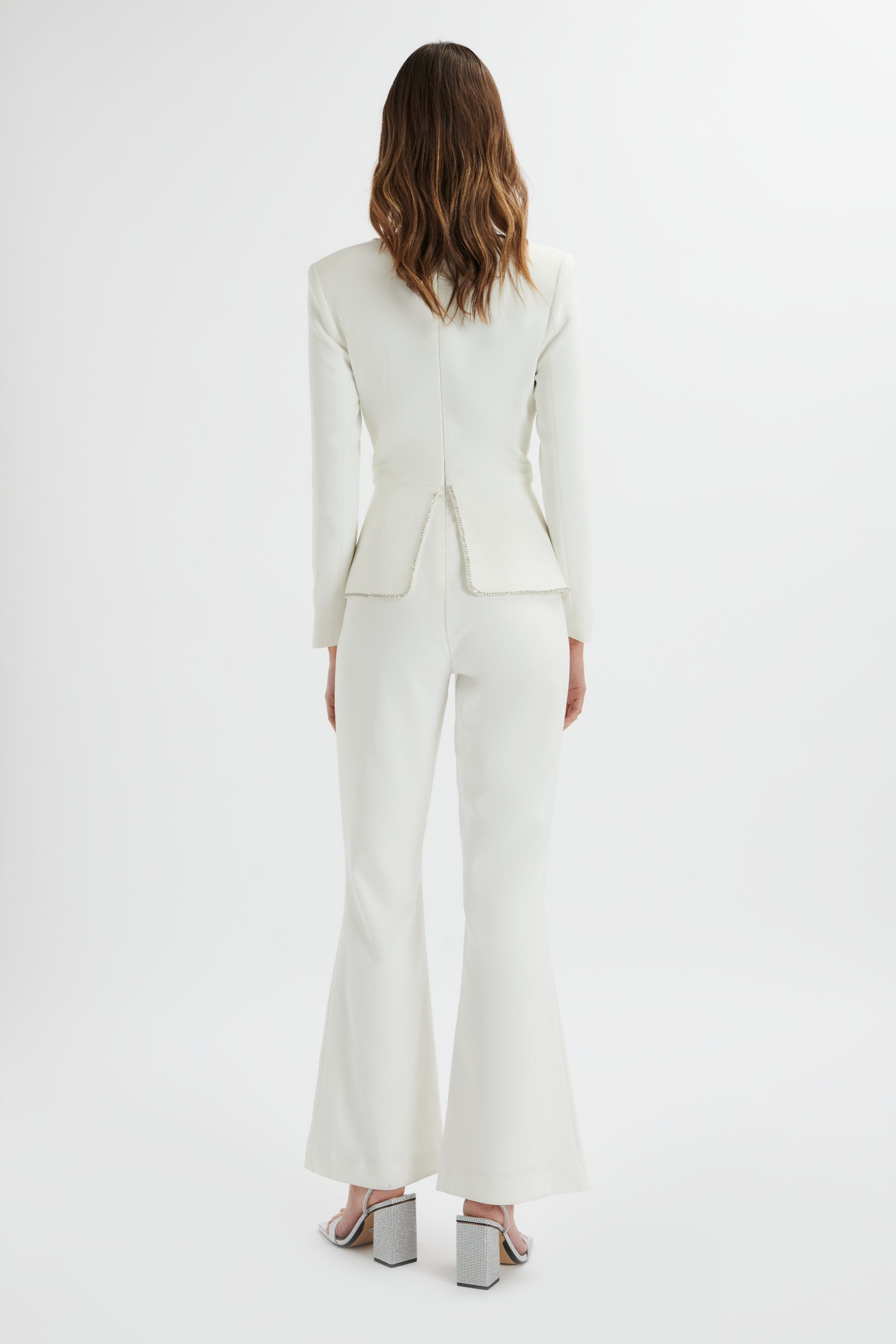 JESSIE Diamante Trim Tailored Jumpsuit In White