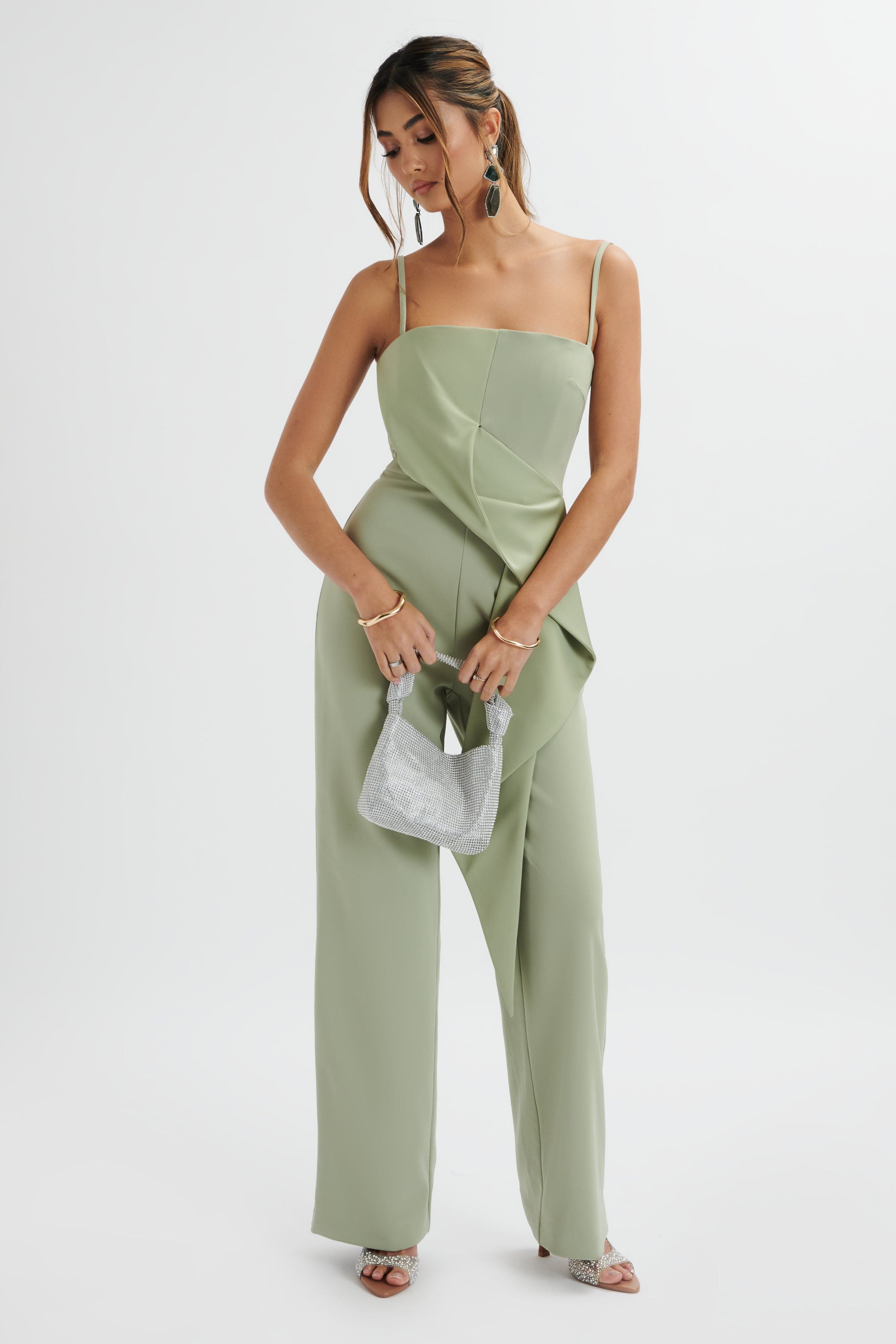 ADA Waterfall Frill Jumpsuit In Sage Green