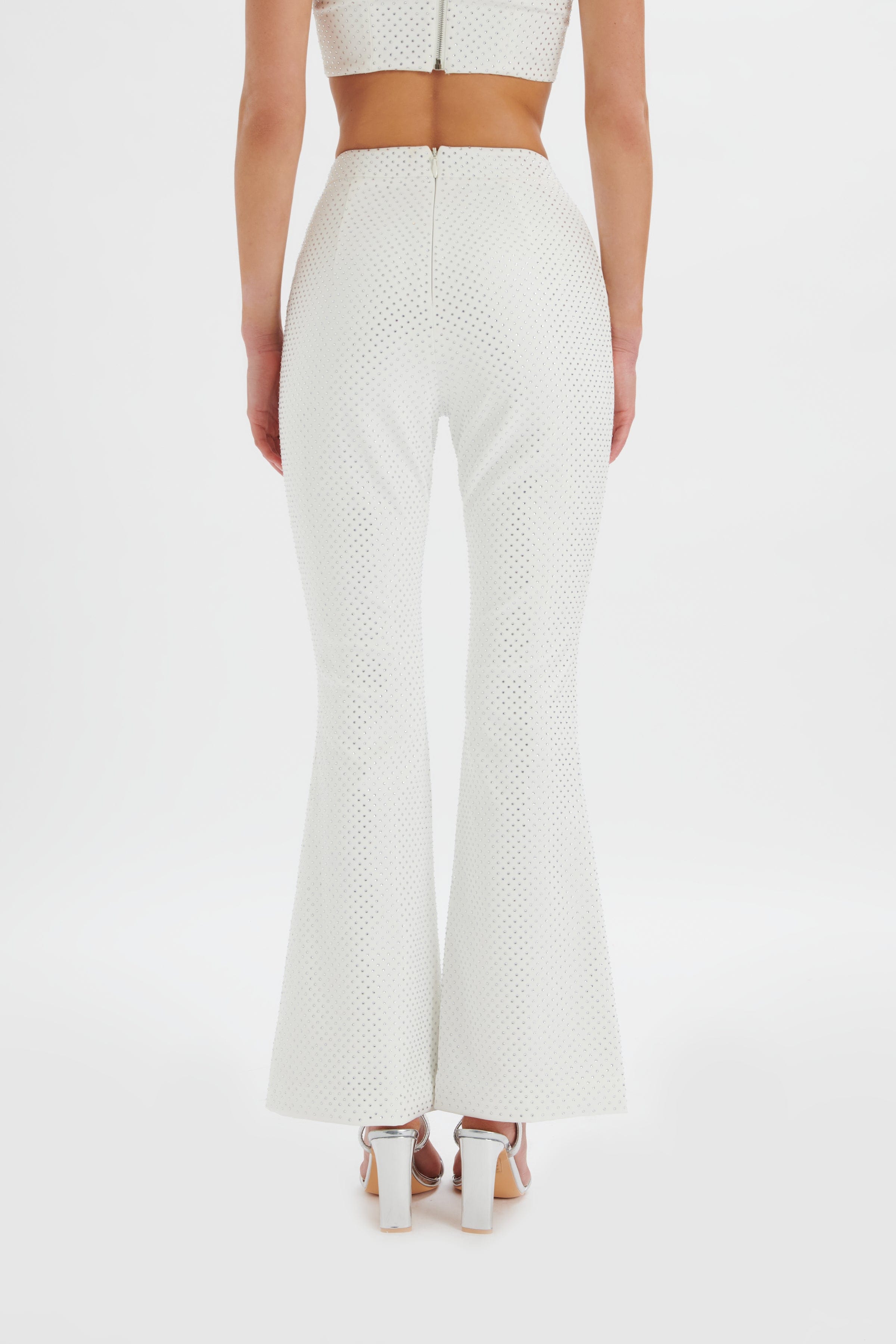 ELLISA Crystal Embellished Fit and Flare Trouser in White