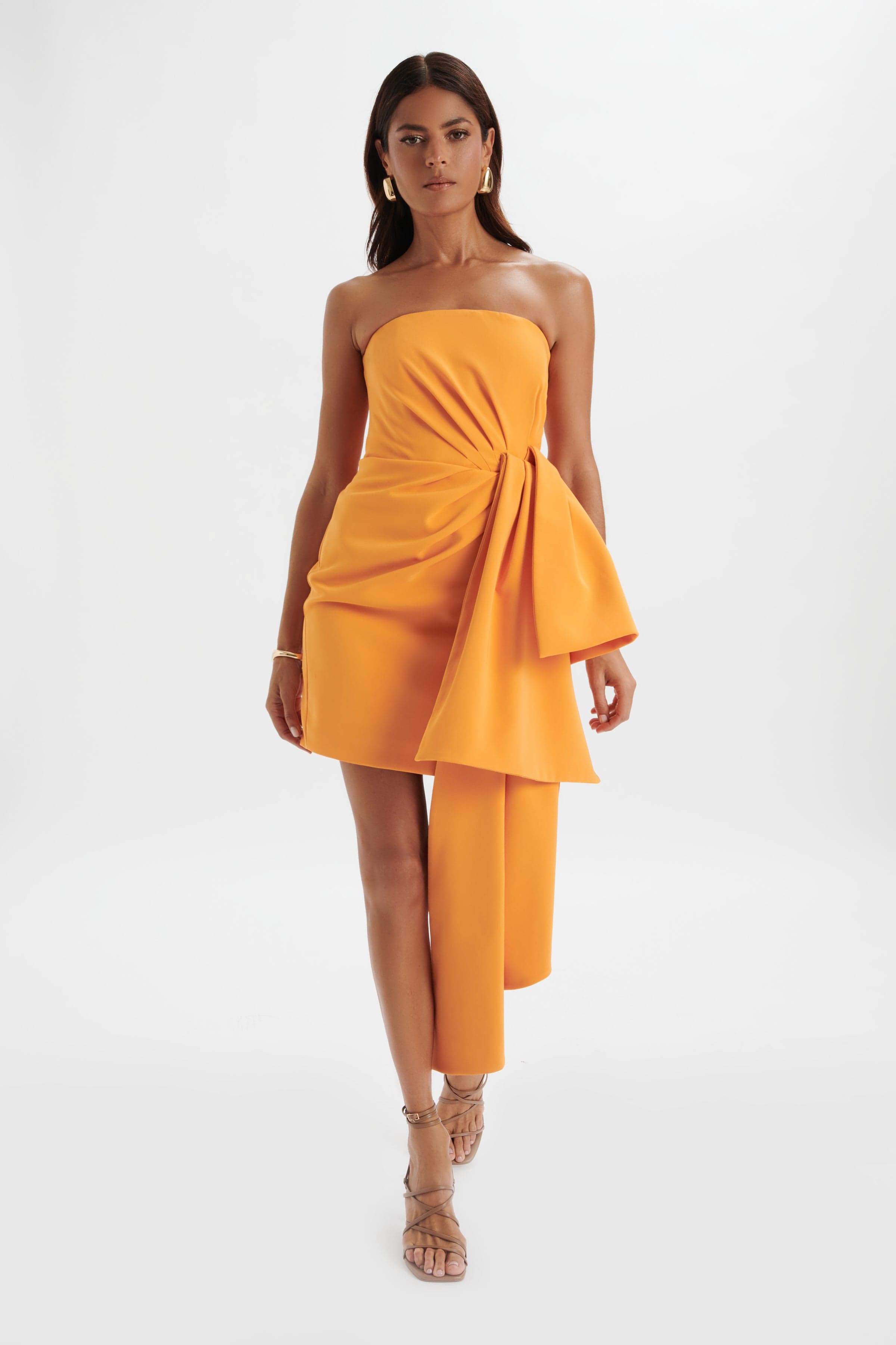 SHAKIRA Bandeau Half Bow Drape Midi Dress in Apricot