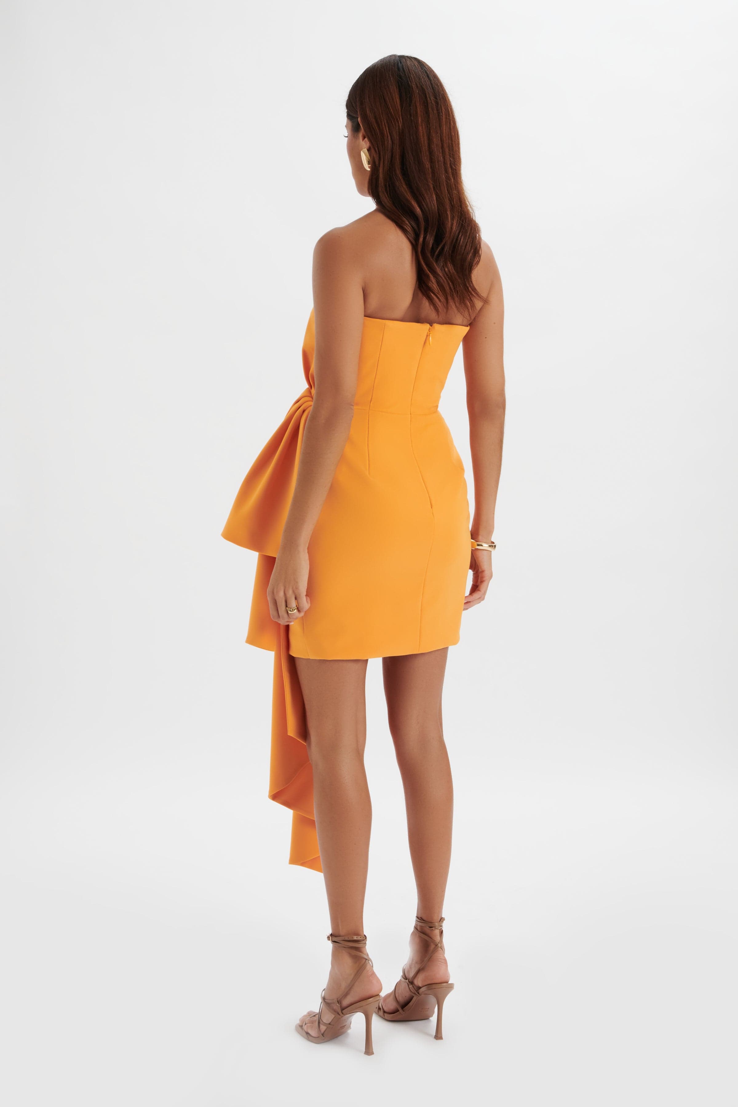 SHAKIRA Bandeau Half Bow Drape Midi Dress in Apricot