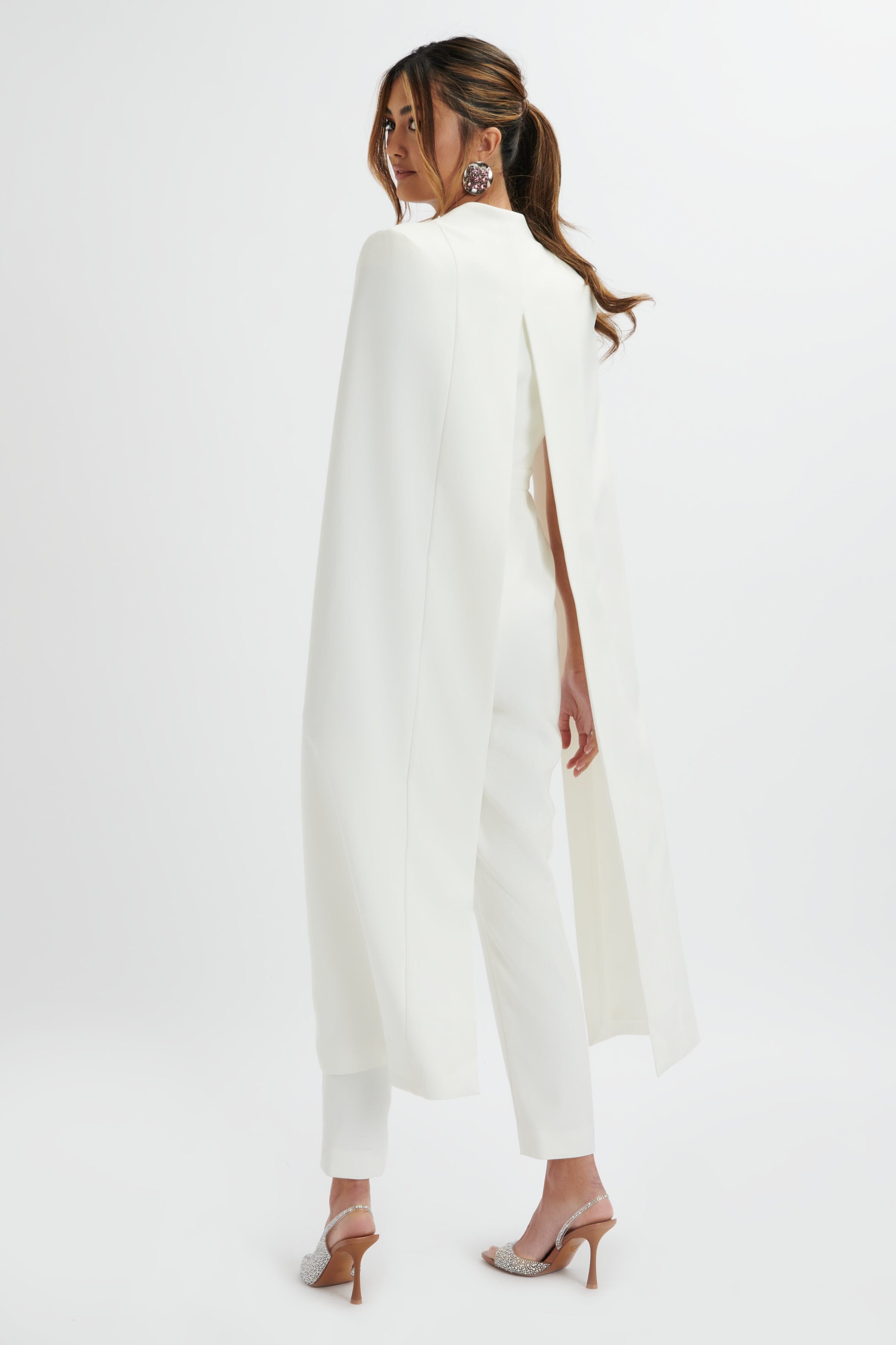 RAYNA Longline Cape Tailored Jumpsuit In White