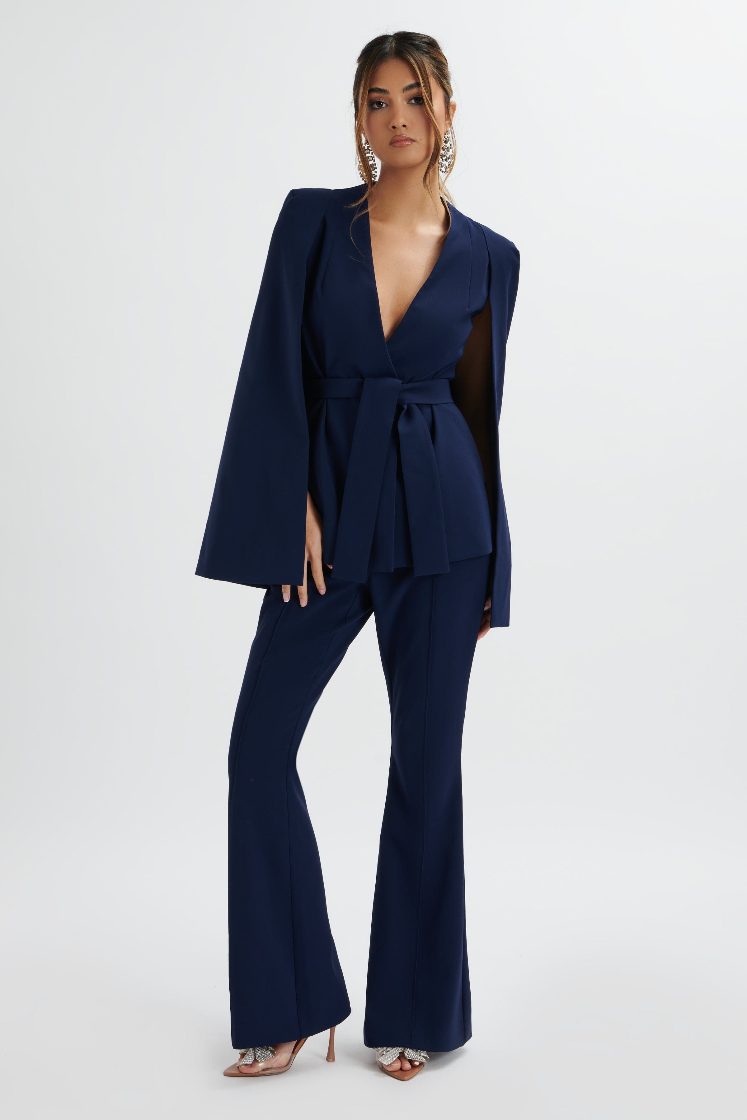 EMELIE Fit & Flare Trousers In Navy