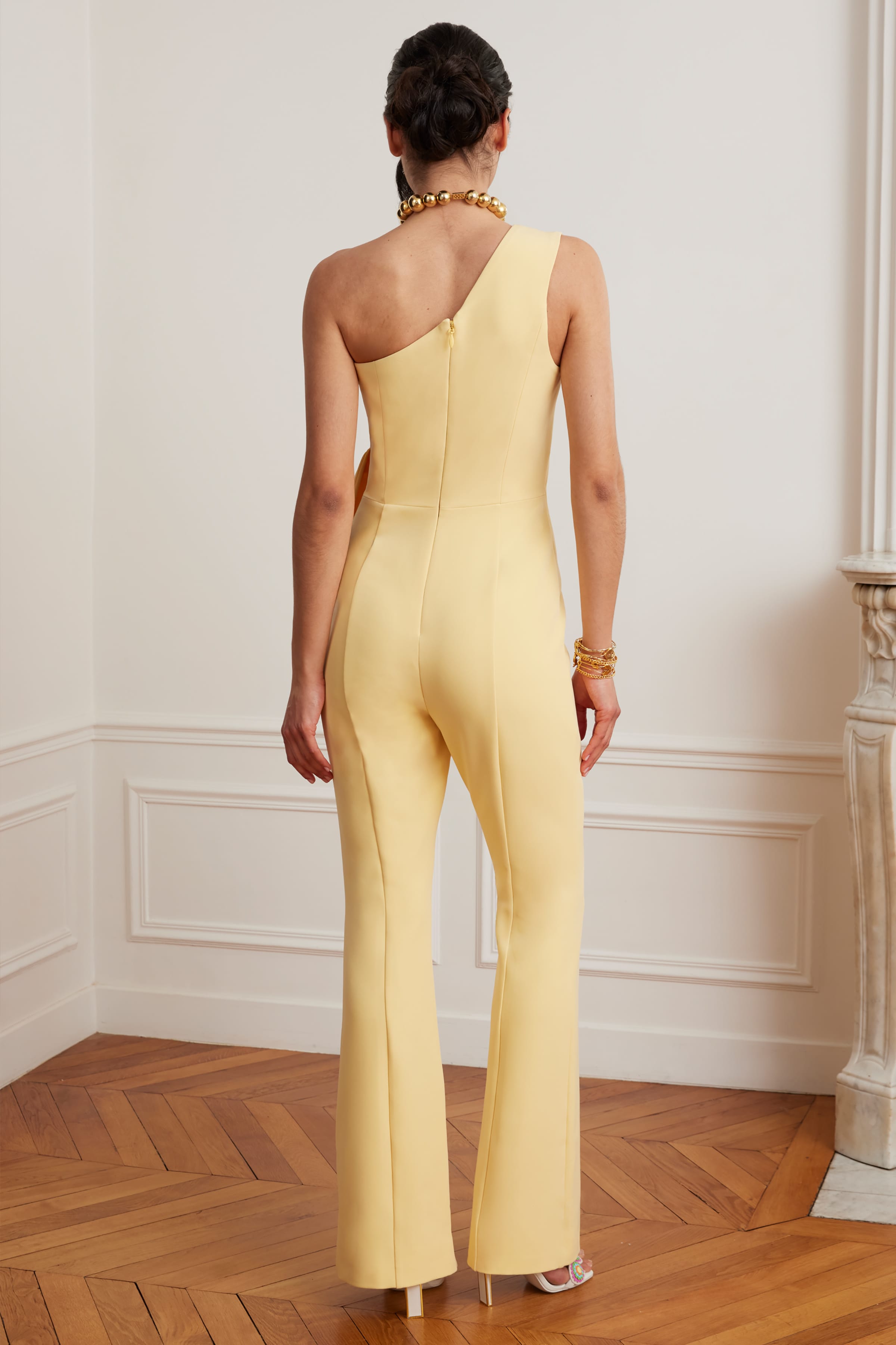 HALLIE One Shoulder Jumpsuit With Bow Detail In Yellow