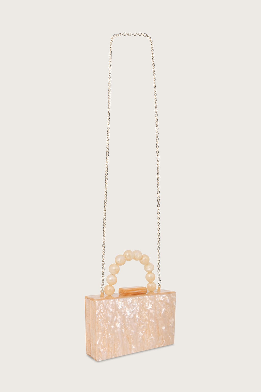 ANAIS Beaded Handle Pearlised Box Clutch Bag in Champagne
