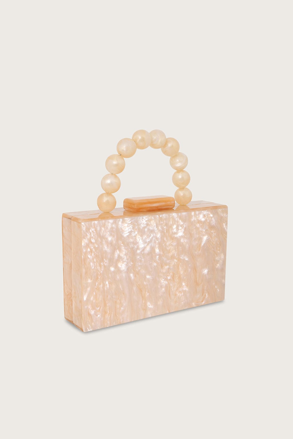 ANAIS Beaded Handle Pearlised Box Clutch Bag in Champagne