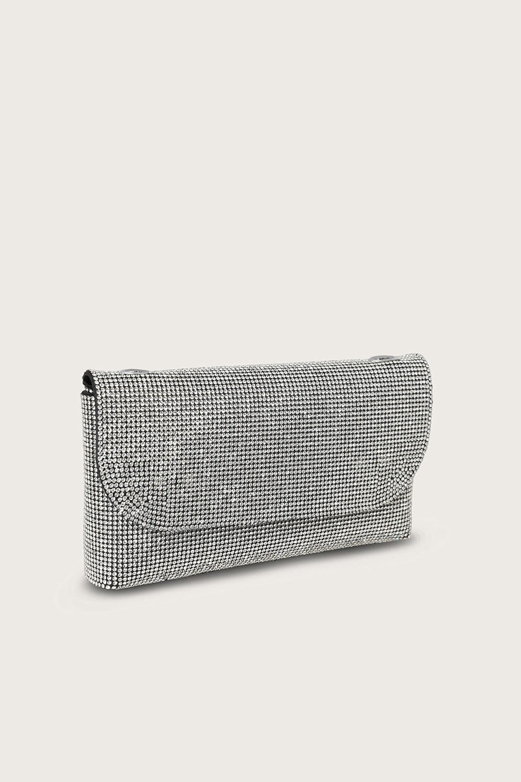 EMMIE Embellished Diamante Mini Bag in Silver Chainmail