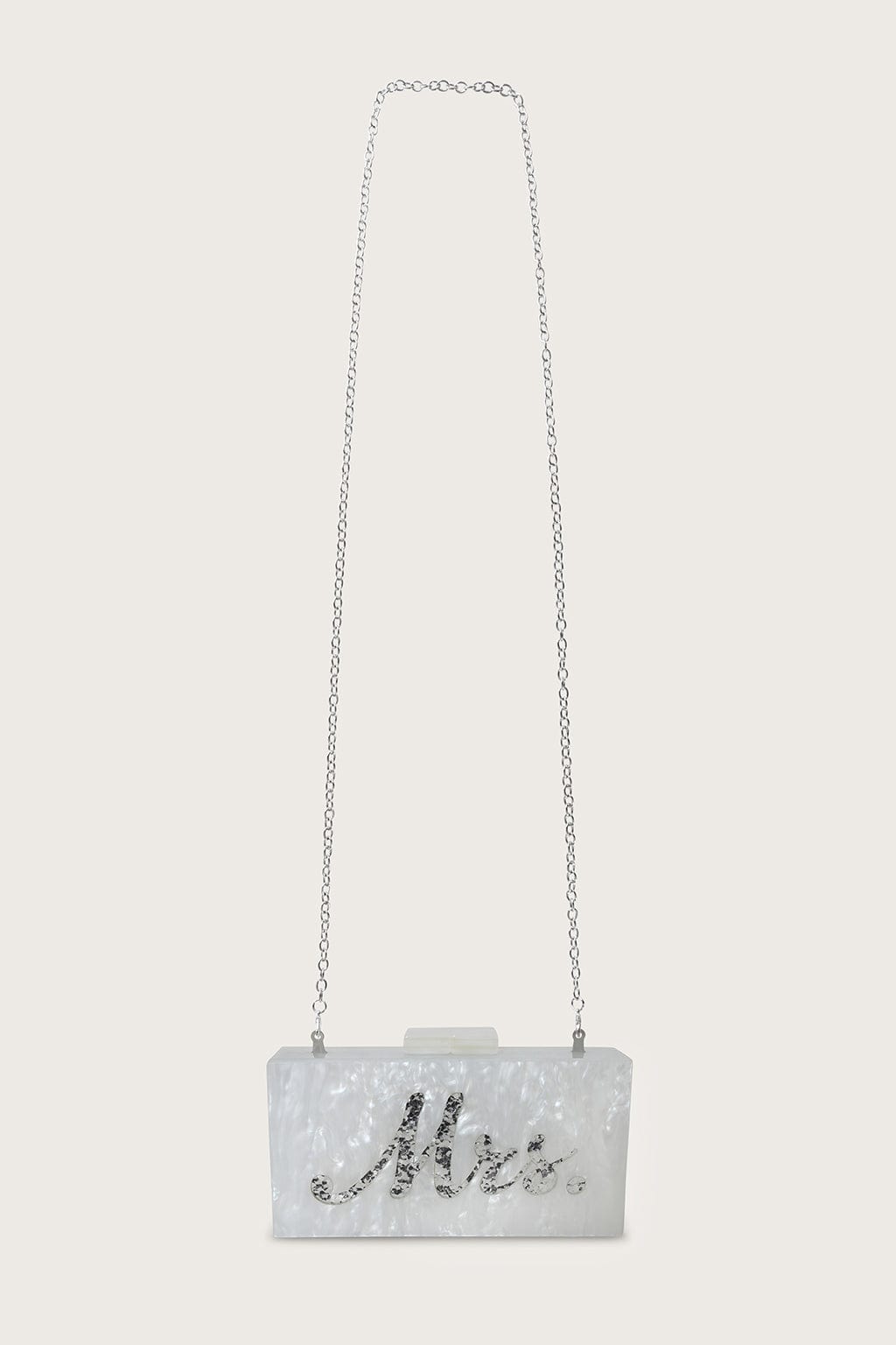 LUCY Mrs Pearlised Box Clutch Bag in White