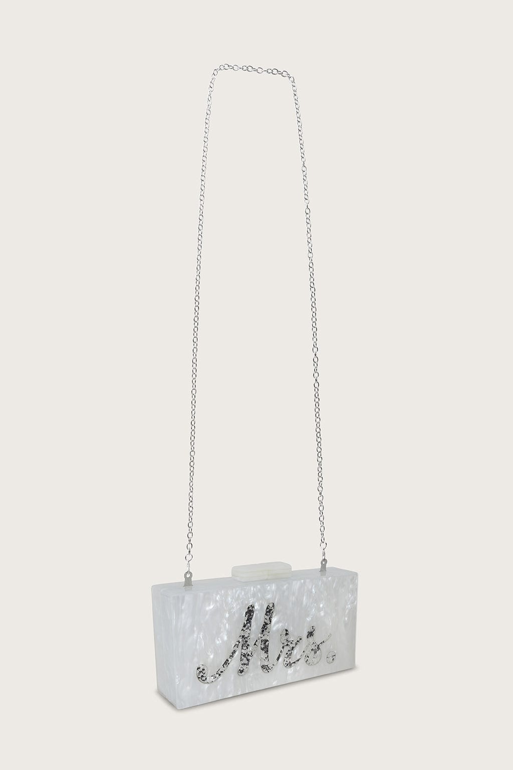 LUCY Mrs Pearlised Box Clutch Bag in White