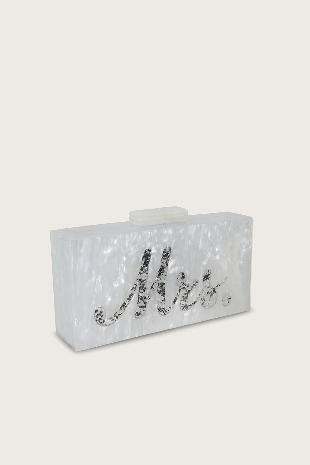 LUCY Mrs Pearlised Box Clutch Bag in White