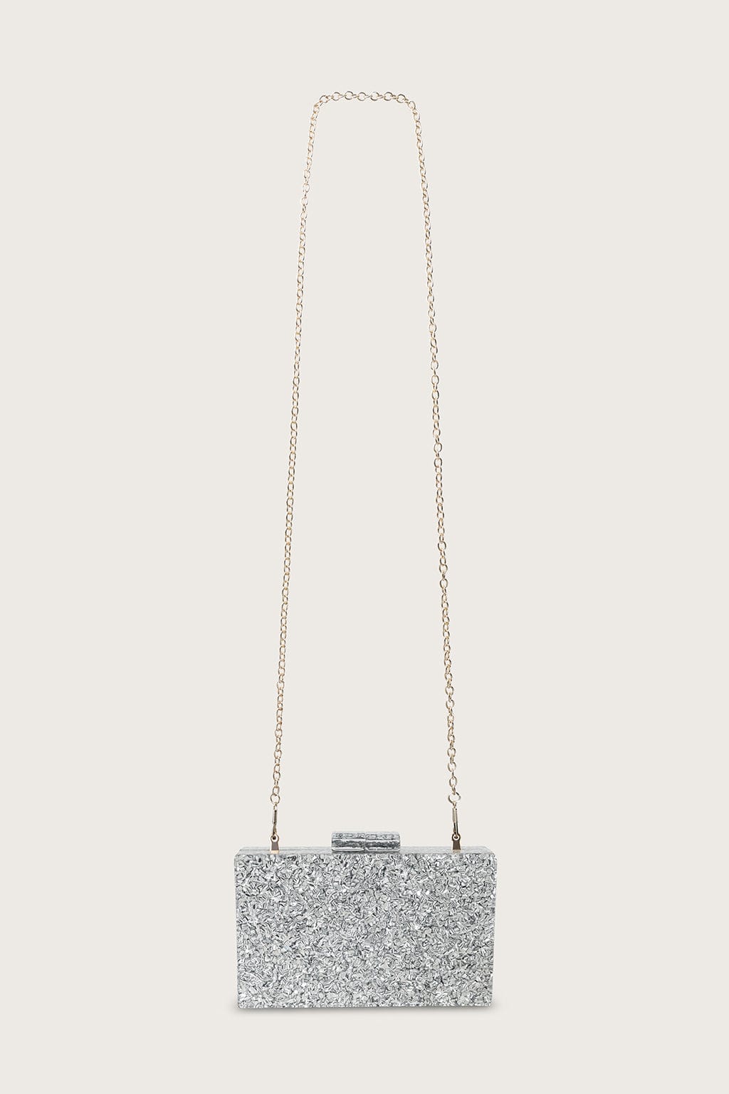 HANA Textured Box Clutch Bag in Silver