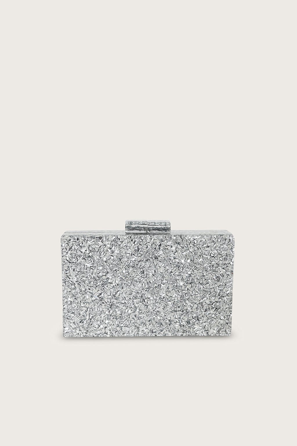 HANA Textured Box Clutch Bag in Silver