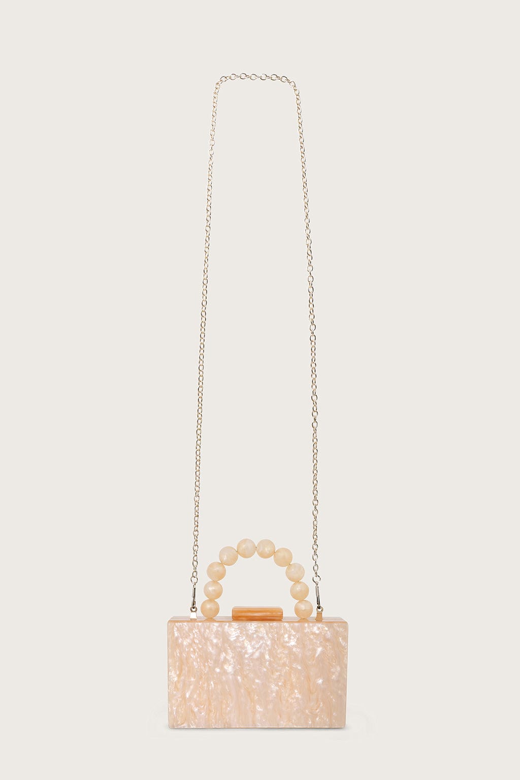 ANAIS Beaded Handle Pearlised Box Clutch Bag in Champagne