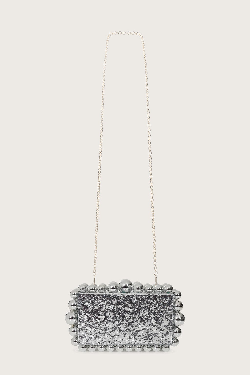 TIA Marbled Faux Pearl Box Clutch Bag in Silver