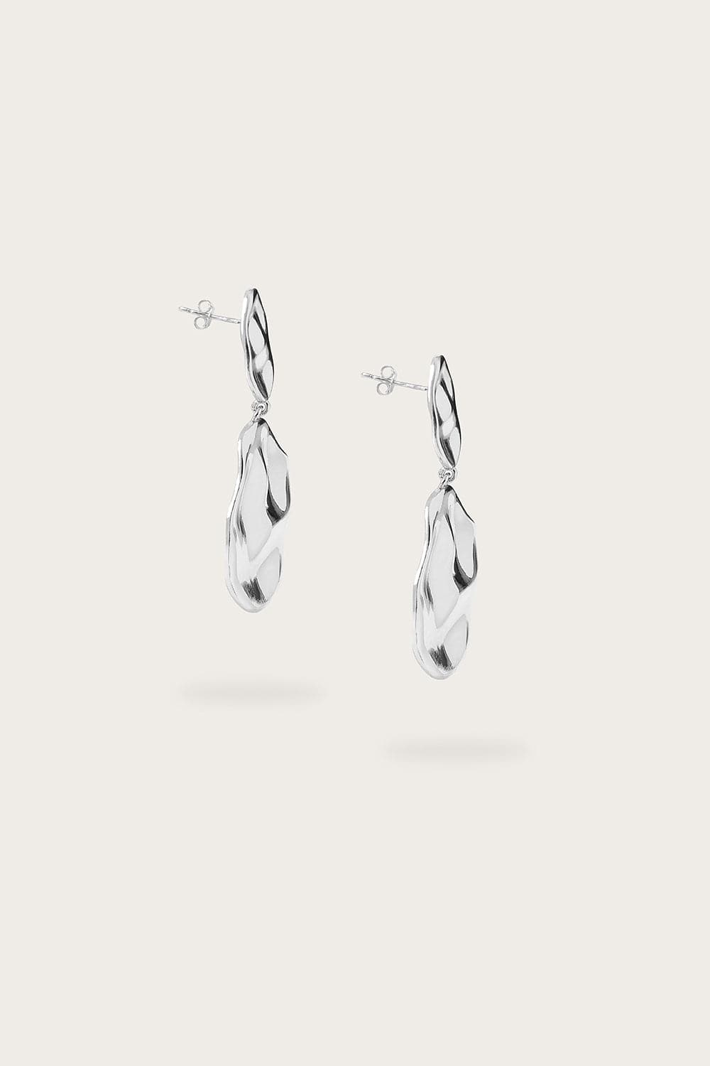 YASMIN Hammered Effect Oval Drop Silver Earrings