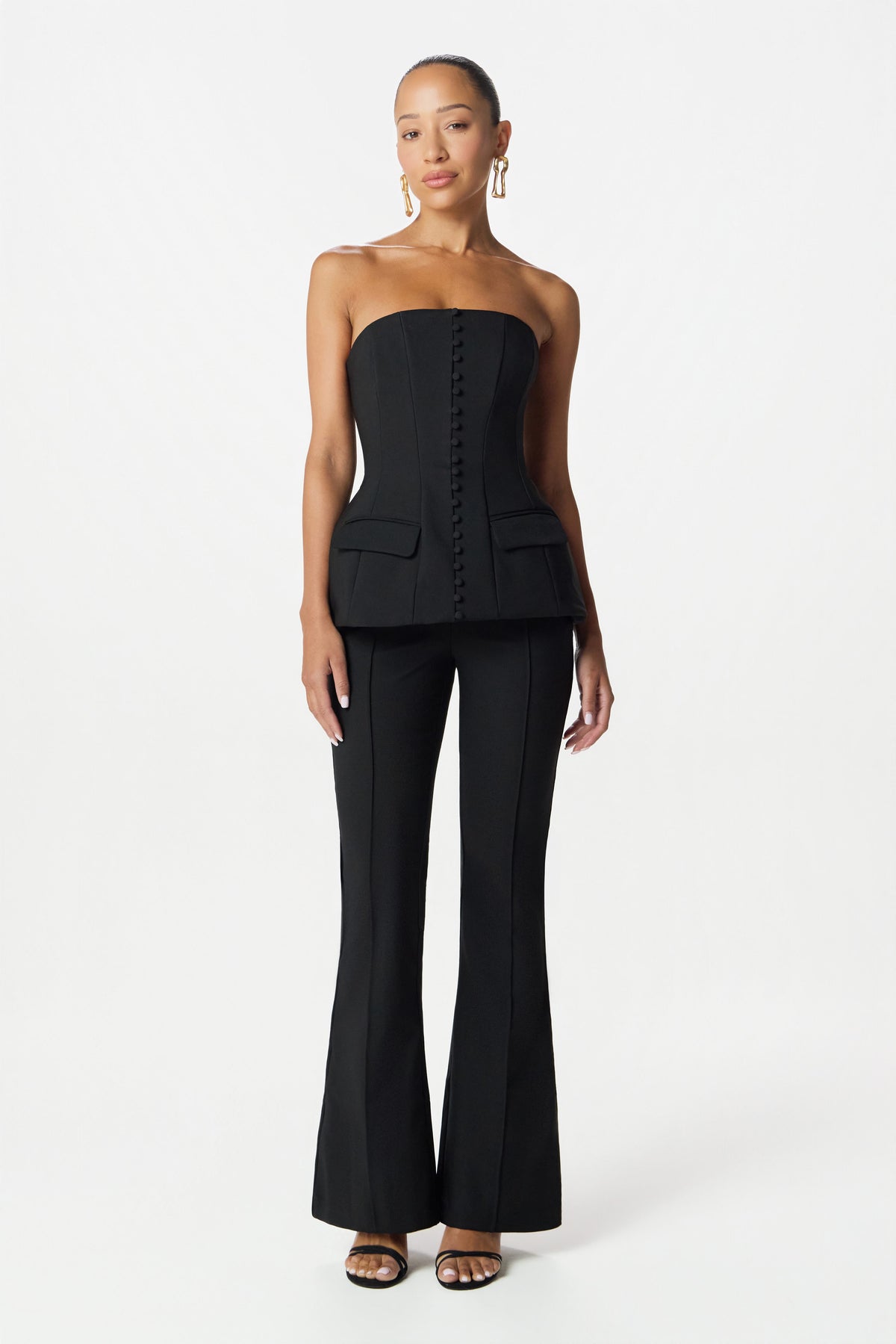 AMY Bandeau Flared Jumpsuit in Black