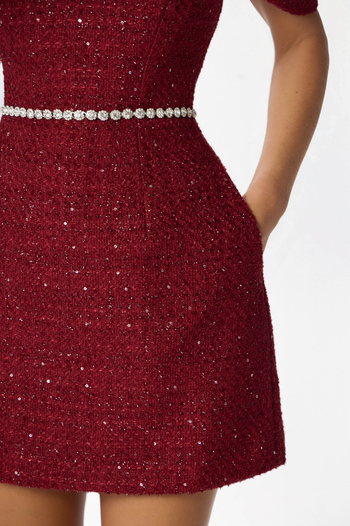 ARIELLA Boucle Mini Dress in Burgundy