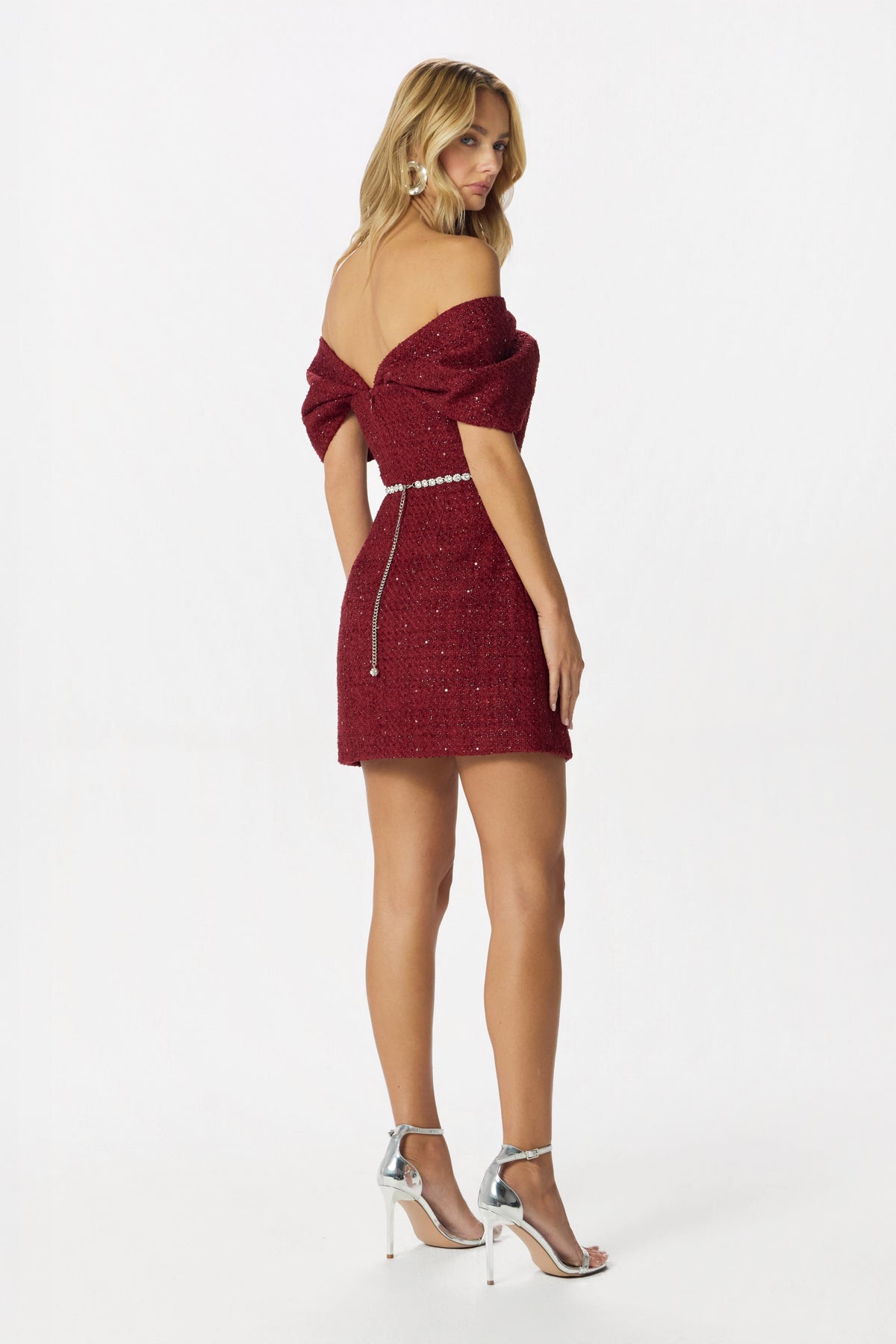 ARIELLA Boucle Mini Dress in Burgundy