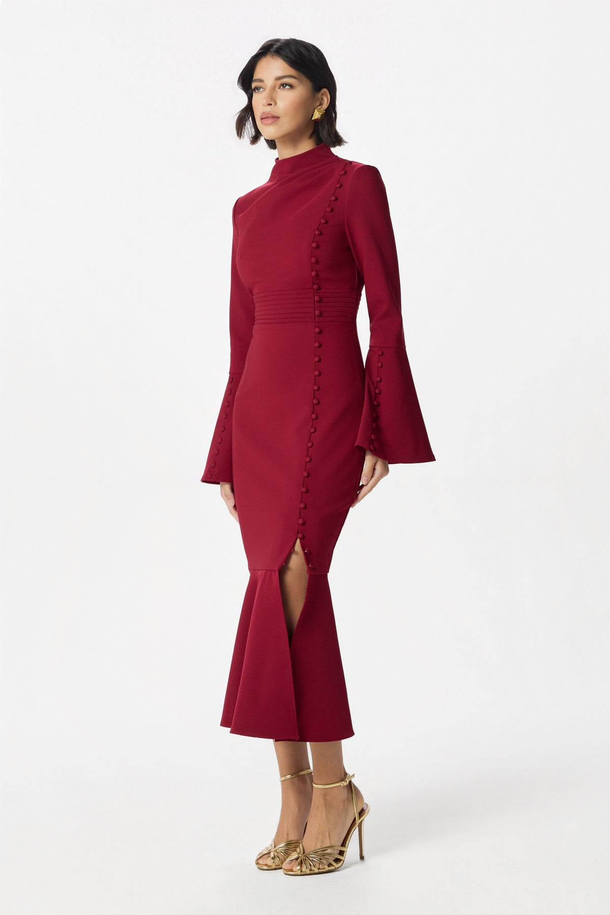 AUBREY High Neck Midi Dress in Red