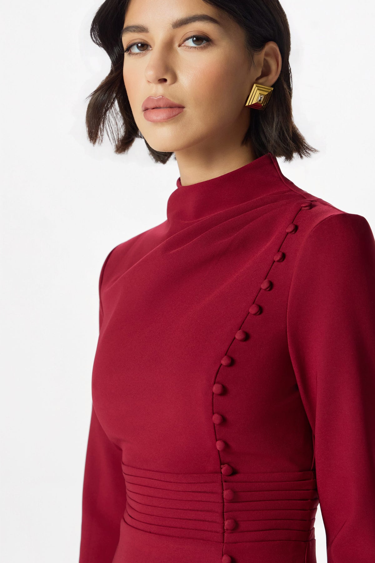 AUBREY High Neck Midi Dress in Red