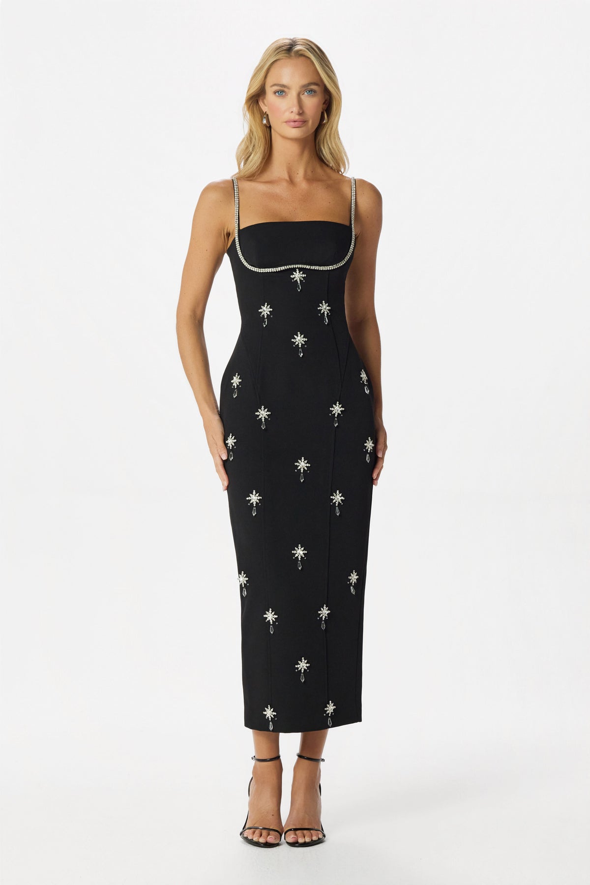 DAISY Embellished Midi Dress in Black
