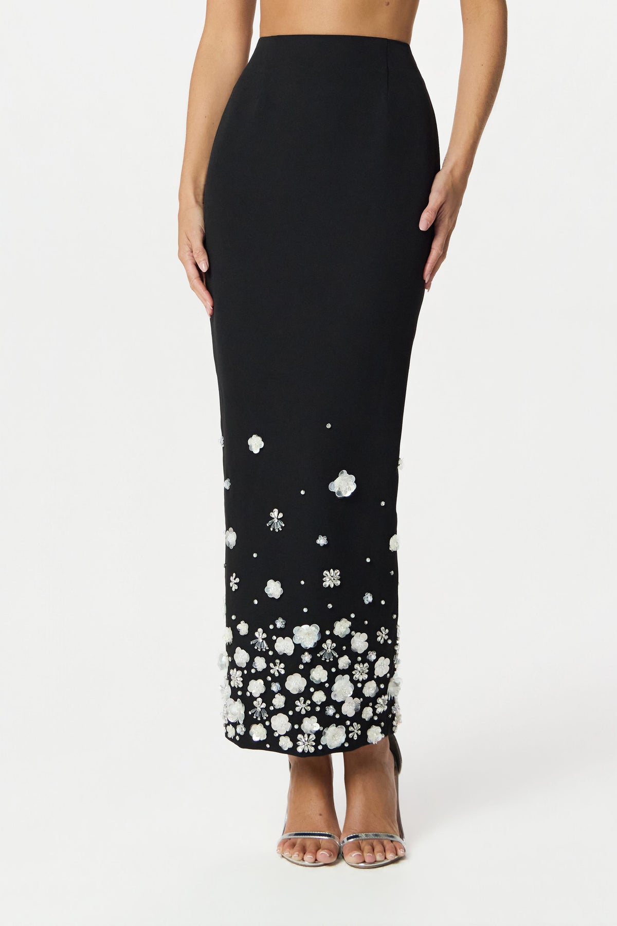 ELARA Embellished Maxi Skirt in Black