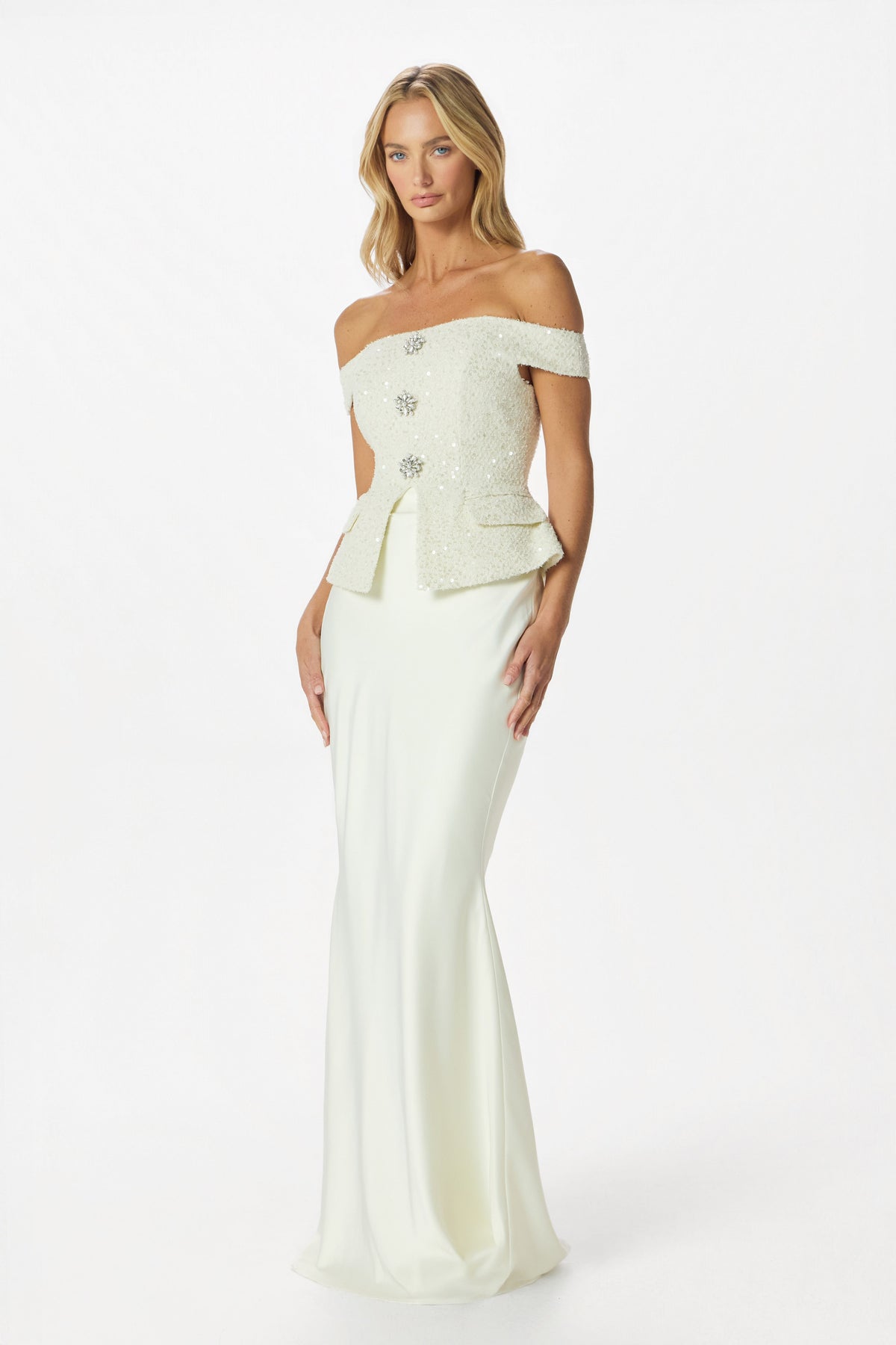 LEILA Embellished Boucle Top in Ivory