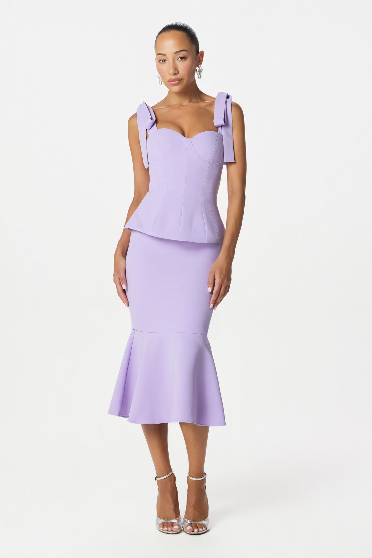 LEONA Peplum Midi Dress in Lilac