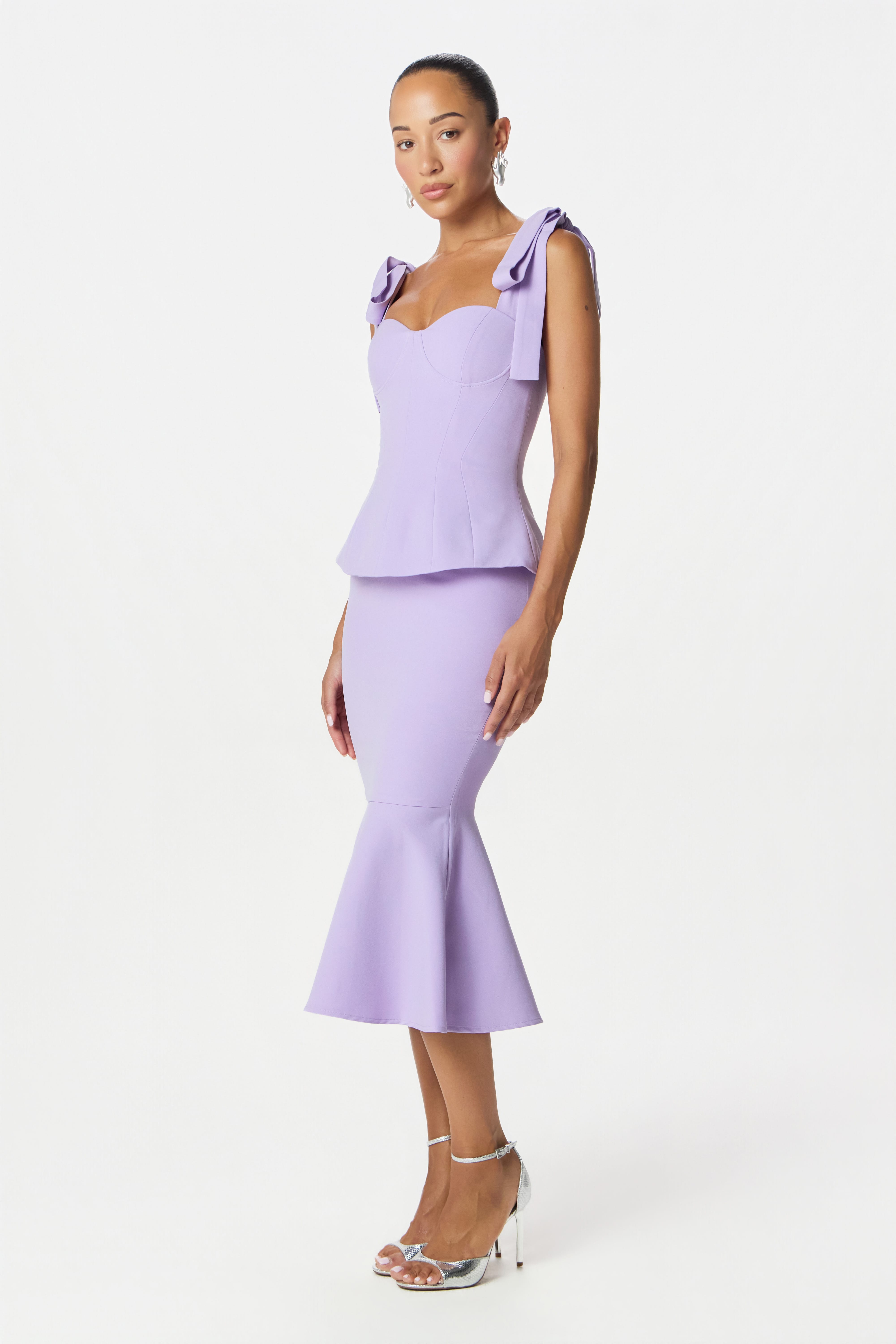 LEONA Peplum Midi Dress in Lilac