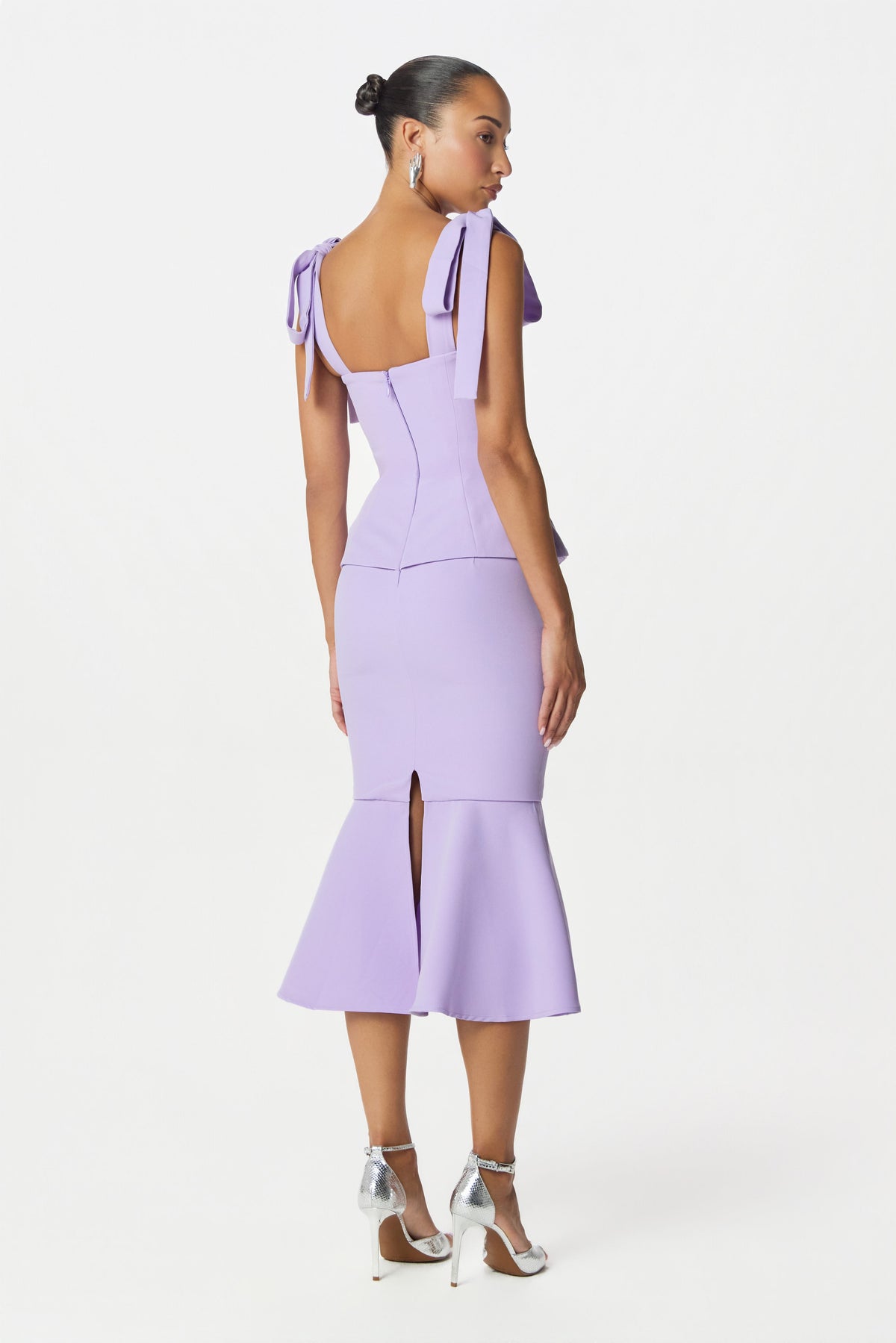 LEONA Peplum Midi Dress in Lilac