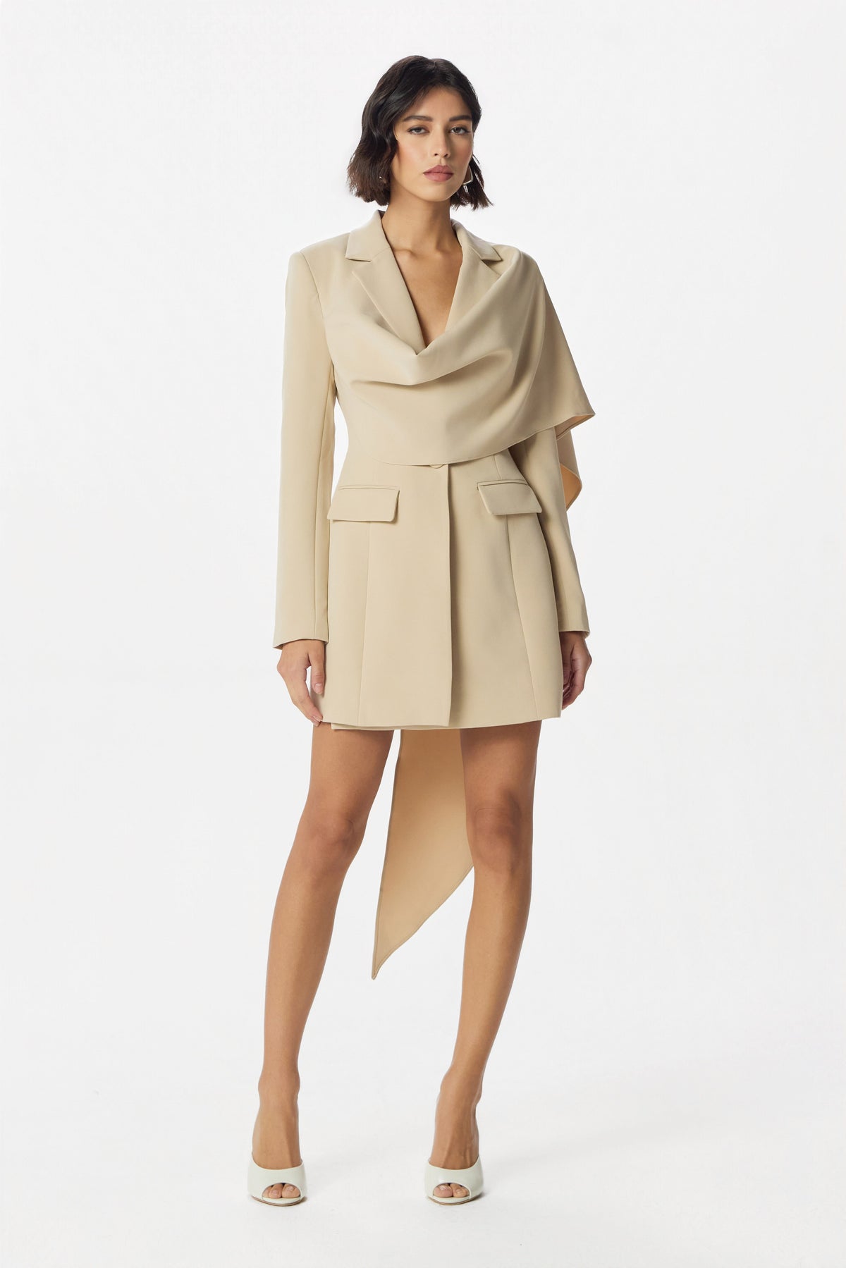 MIREILLE Scarf Blazer Dress in Beige