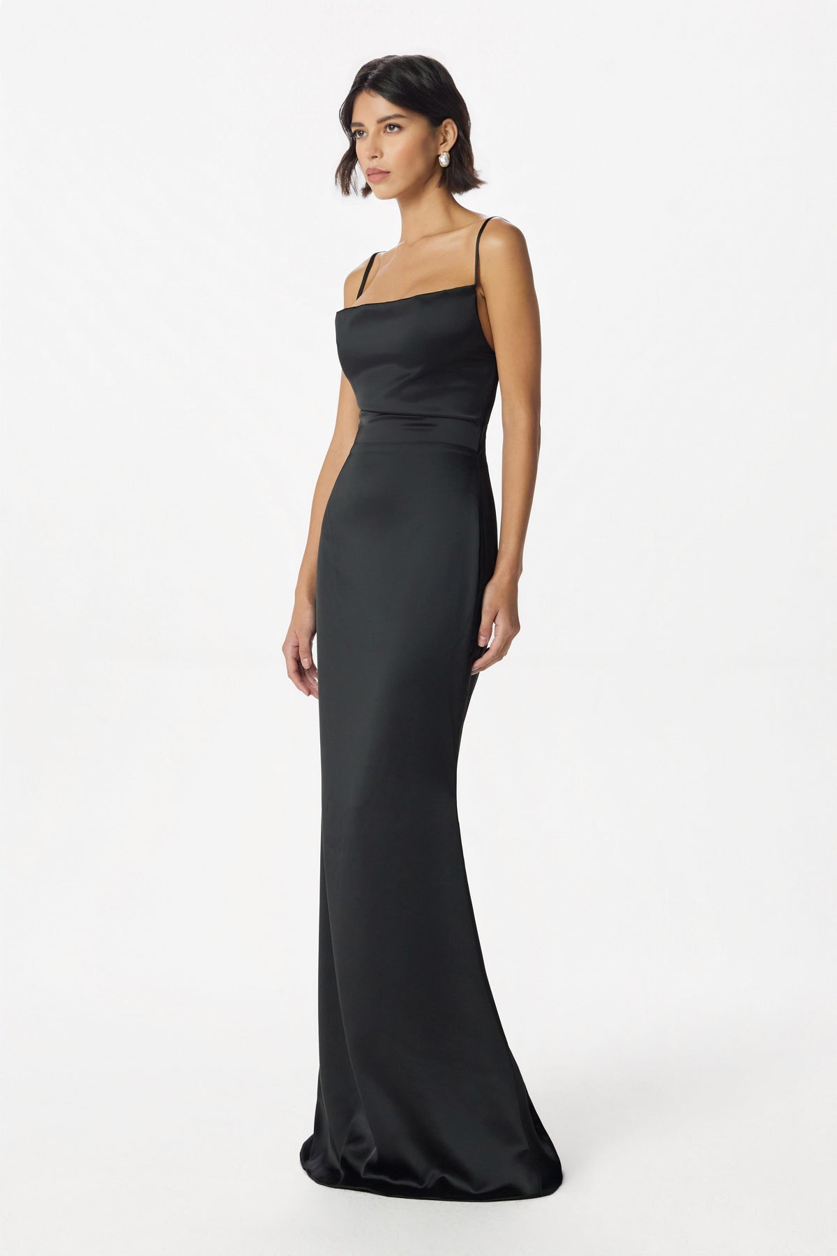 PENNY Satin Maxi Dress in Black