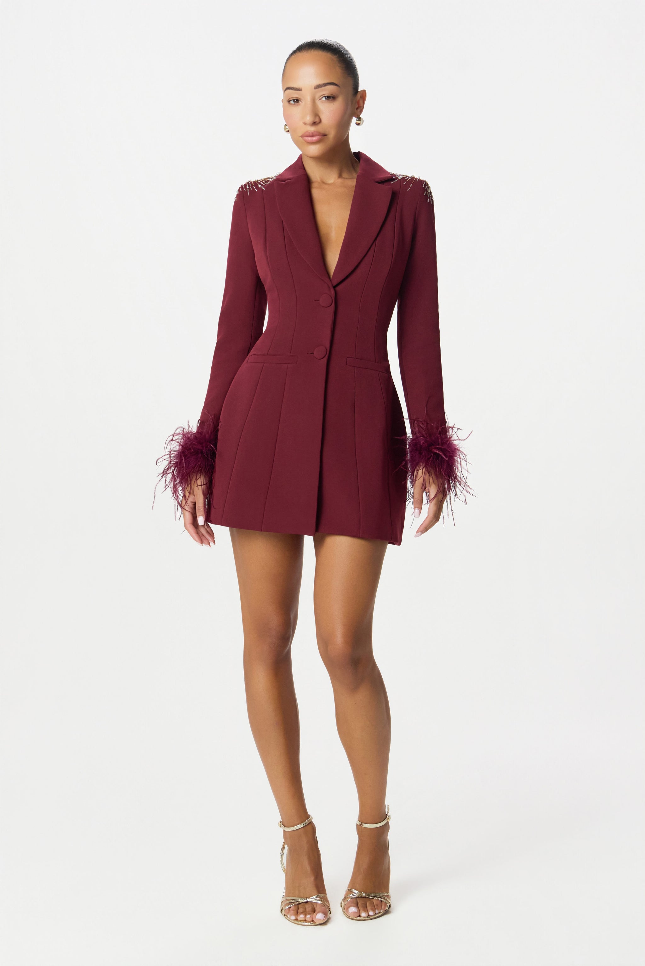 burgundy blazer dress SABRINA Star Hand Embellished With Feather Cuffs In Burgu bestsellers-2026 UK size:6 SHEIN Teen Girls Spring creating movement and grace
