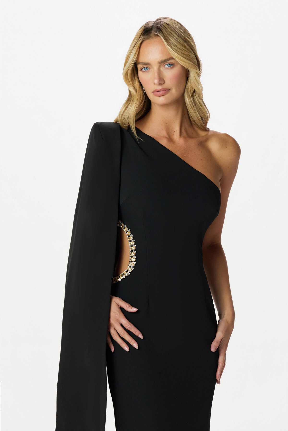 VIVIANA Asymmetric Maxi Dress in Black