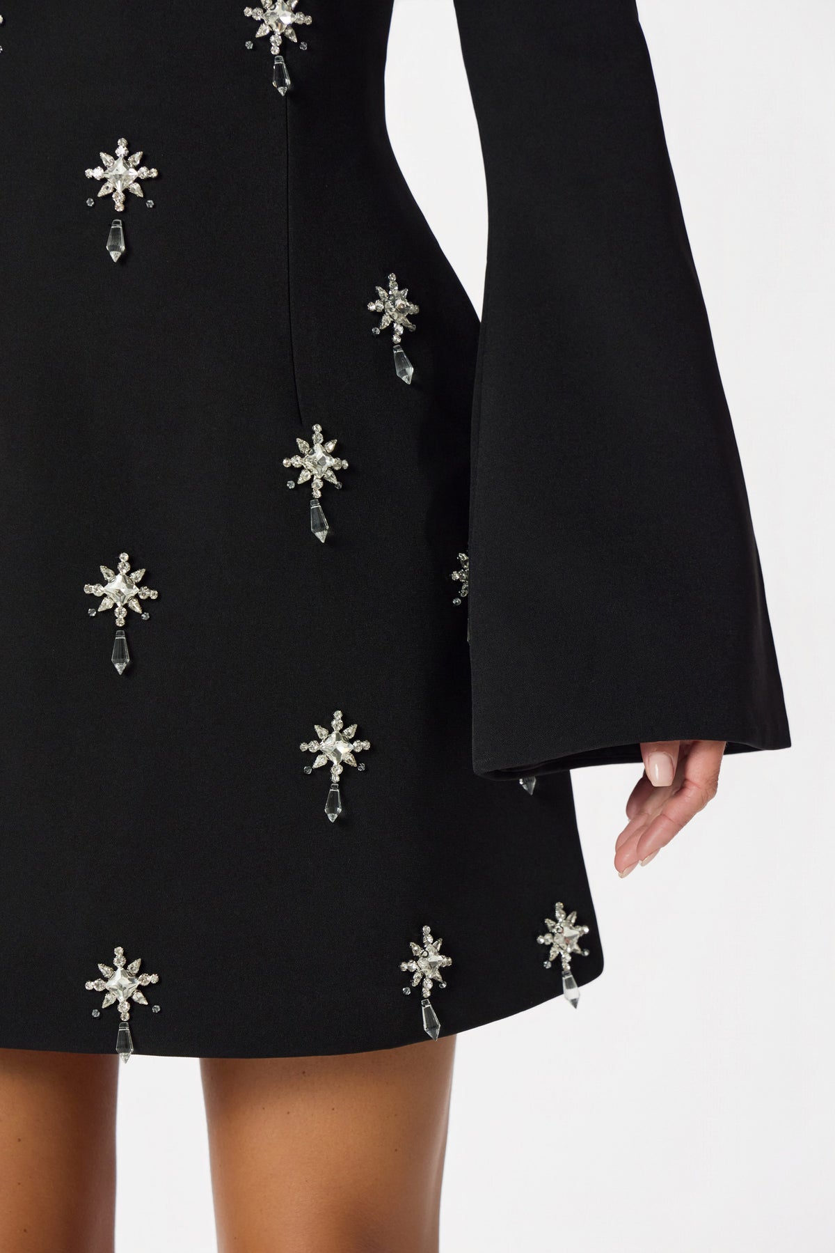 YASMIN Bardot Embellished Mini Dress in Black