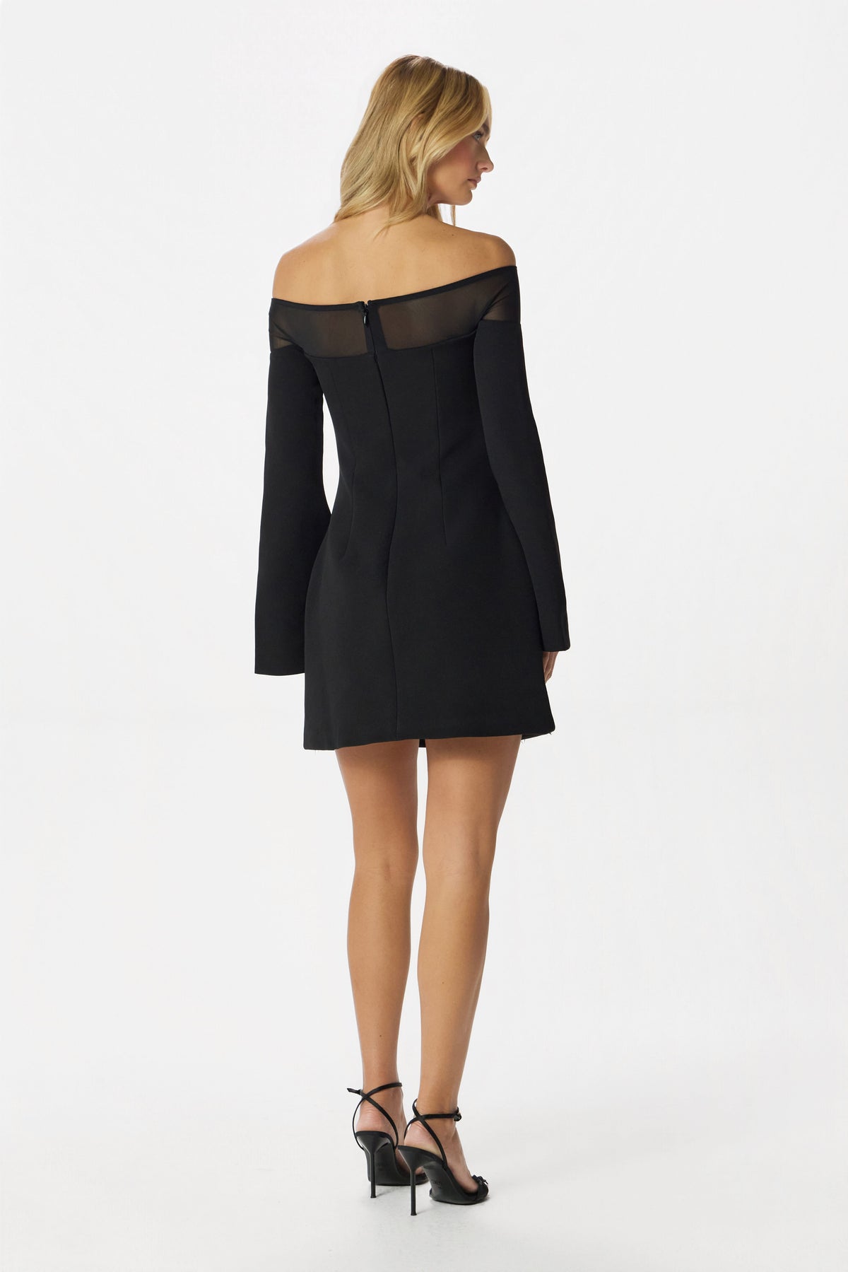 YASMIN Bardot Embellished Mini Dress in Black