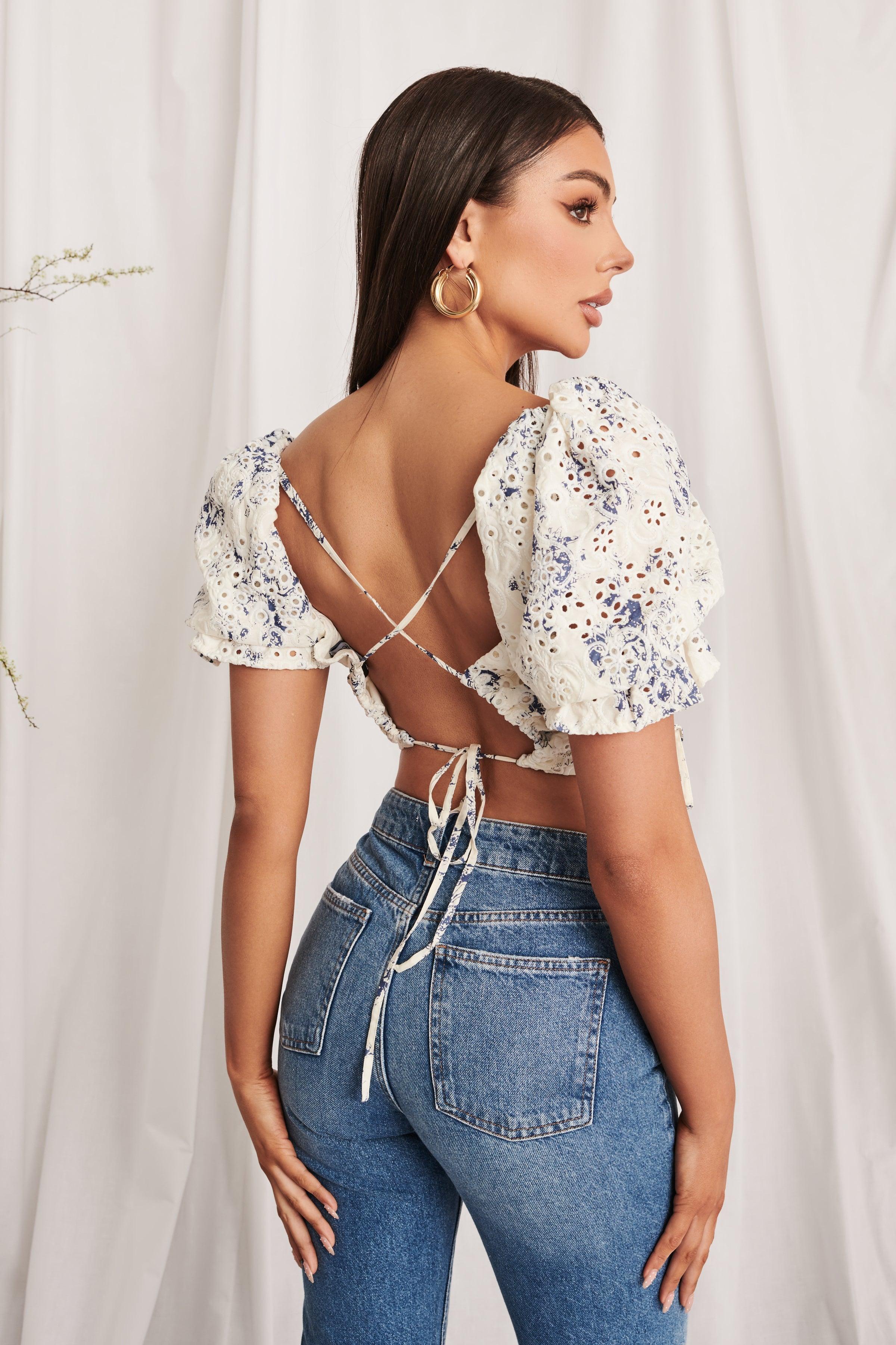 EMERY Broderie Gathered Strappy Back Top in Porcelain - Lavish Alice