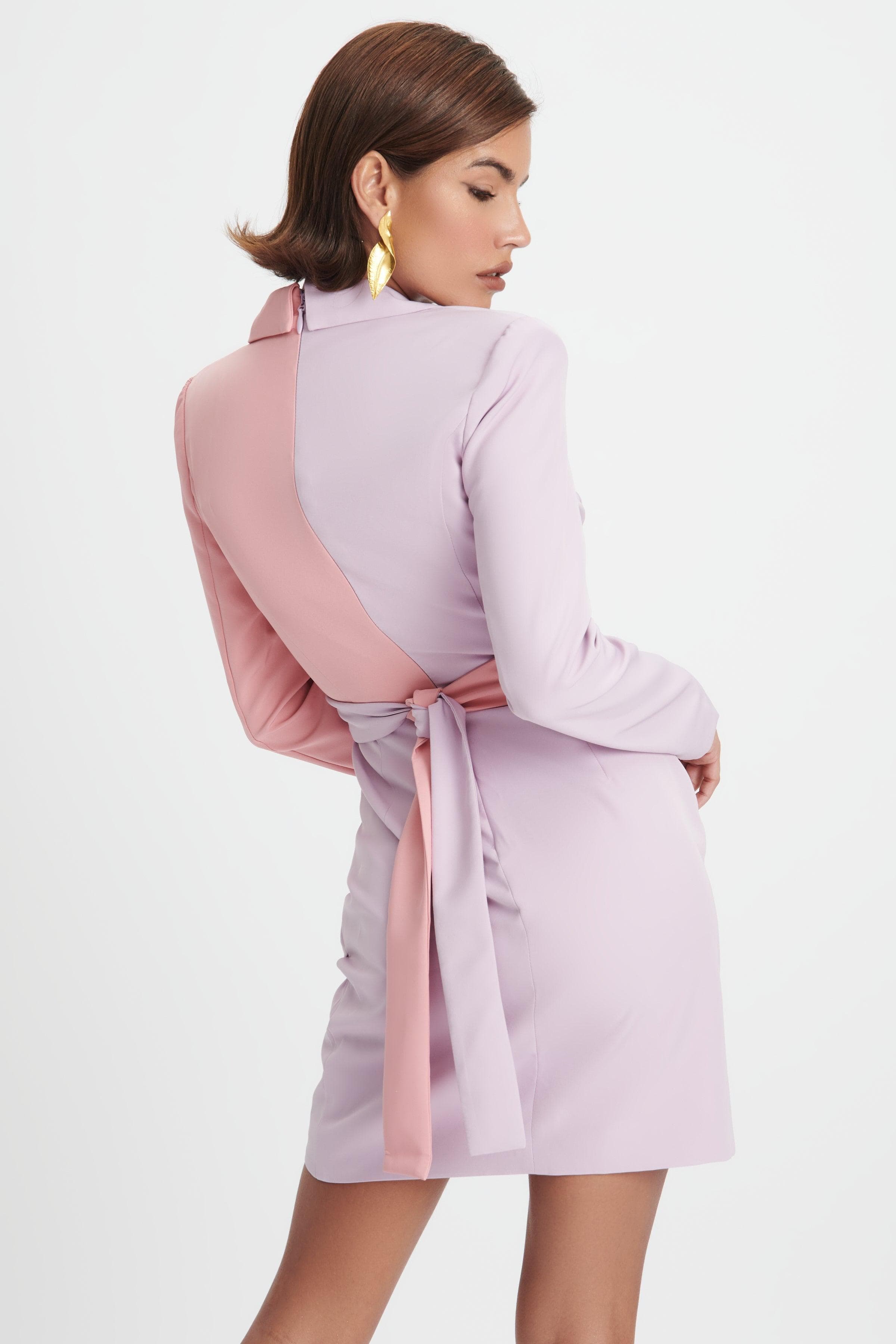 ELLIE Colour Block Blazer Wrap Mini Dress In Lilac & Pink - Lavish Alice